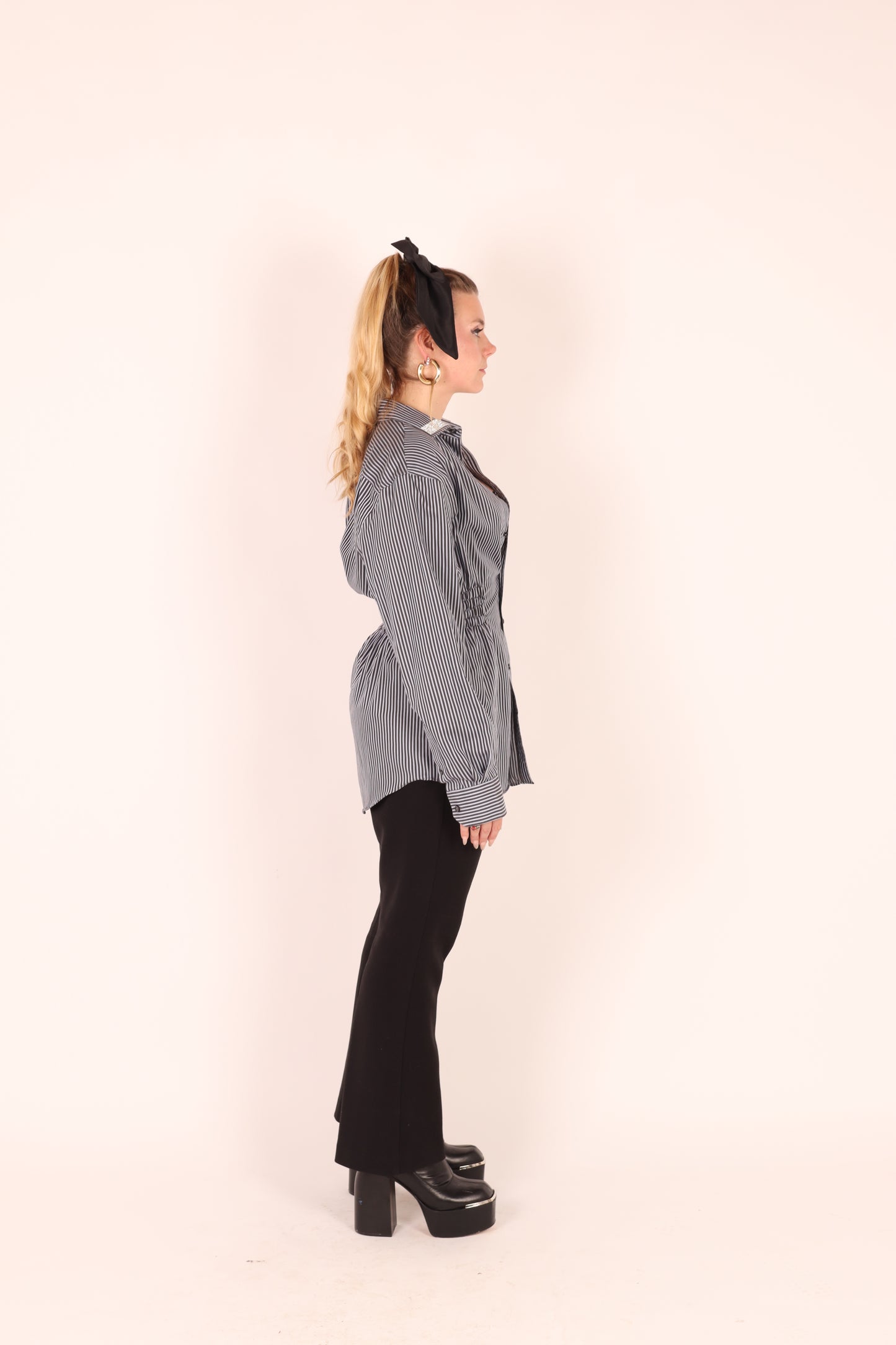 Black + Grey Stripe with Diamante Detail Shirt | Phoenix Rework