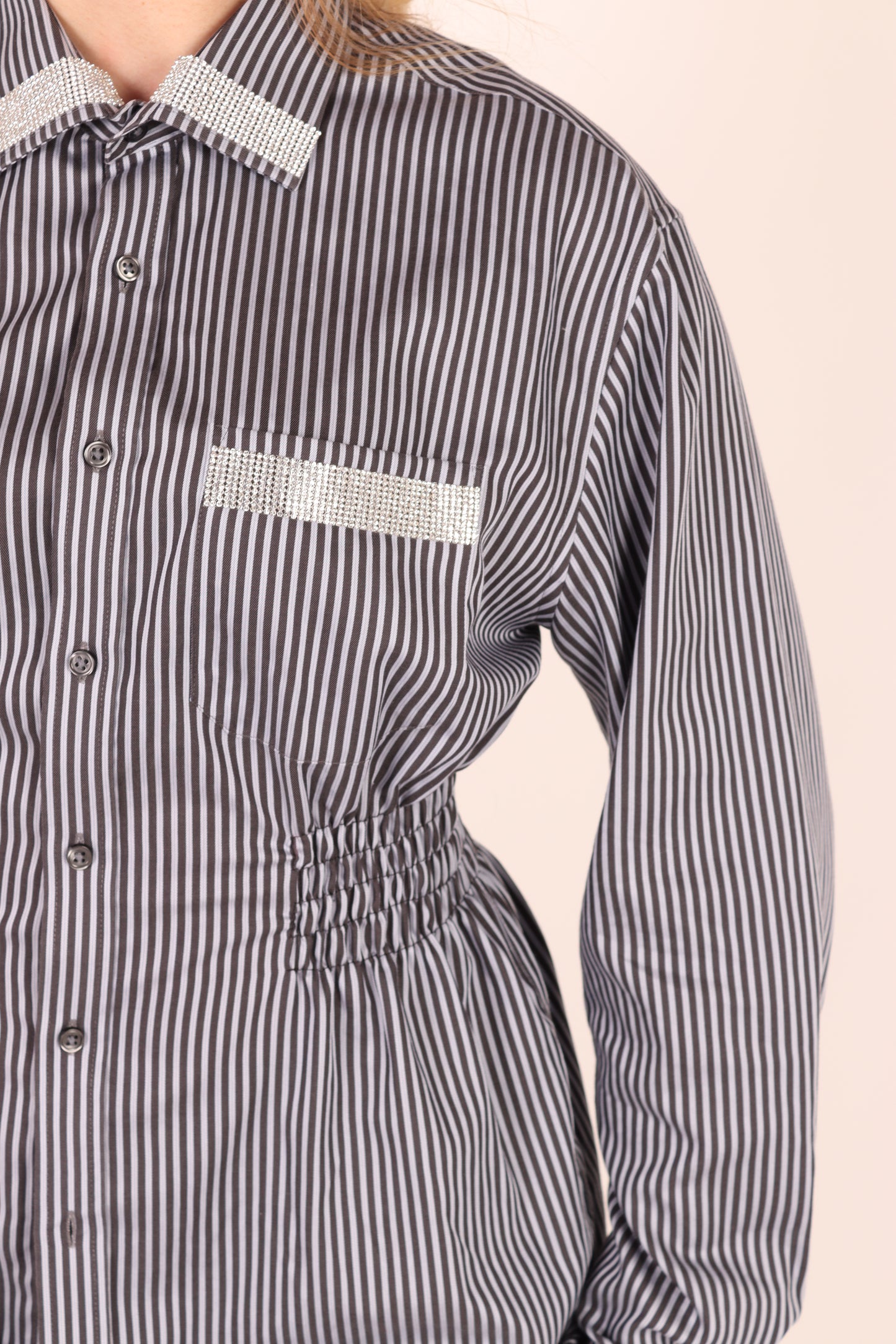 Black + Grey Stripe with Diamante Detail Shirt | Phoenix Rework