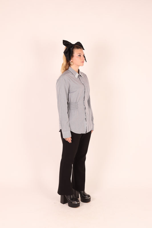 Grey with Black Pinstripe + Diamante Detail Boss Shirt | Phoenix Rework