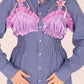 Blue Stripe Shirt with Lilac Silk Bralette and Pink Bow detail | Phoenix Rework