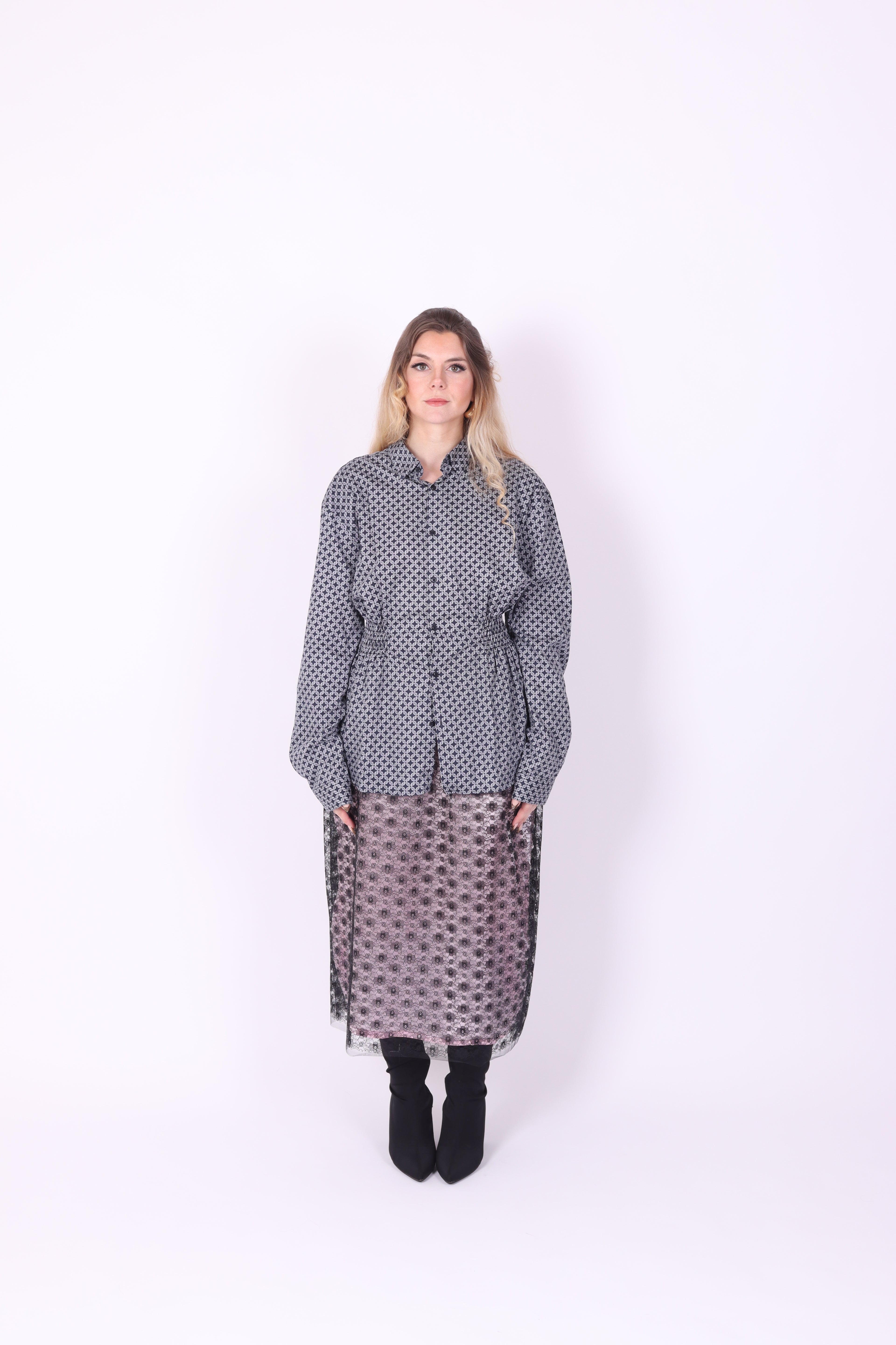 Navy Blue Shirt with White Pattern Shirt | Phoenix Rework