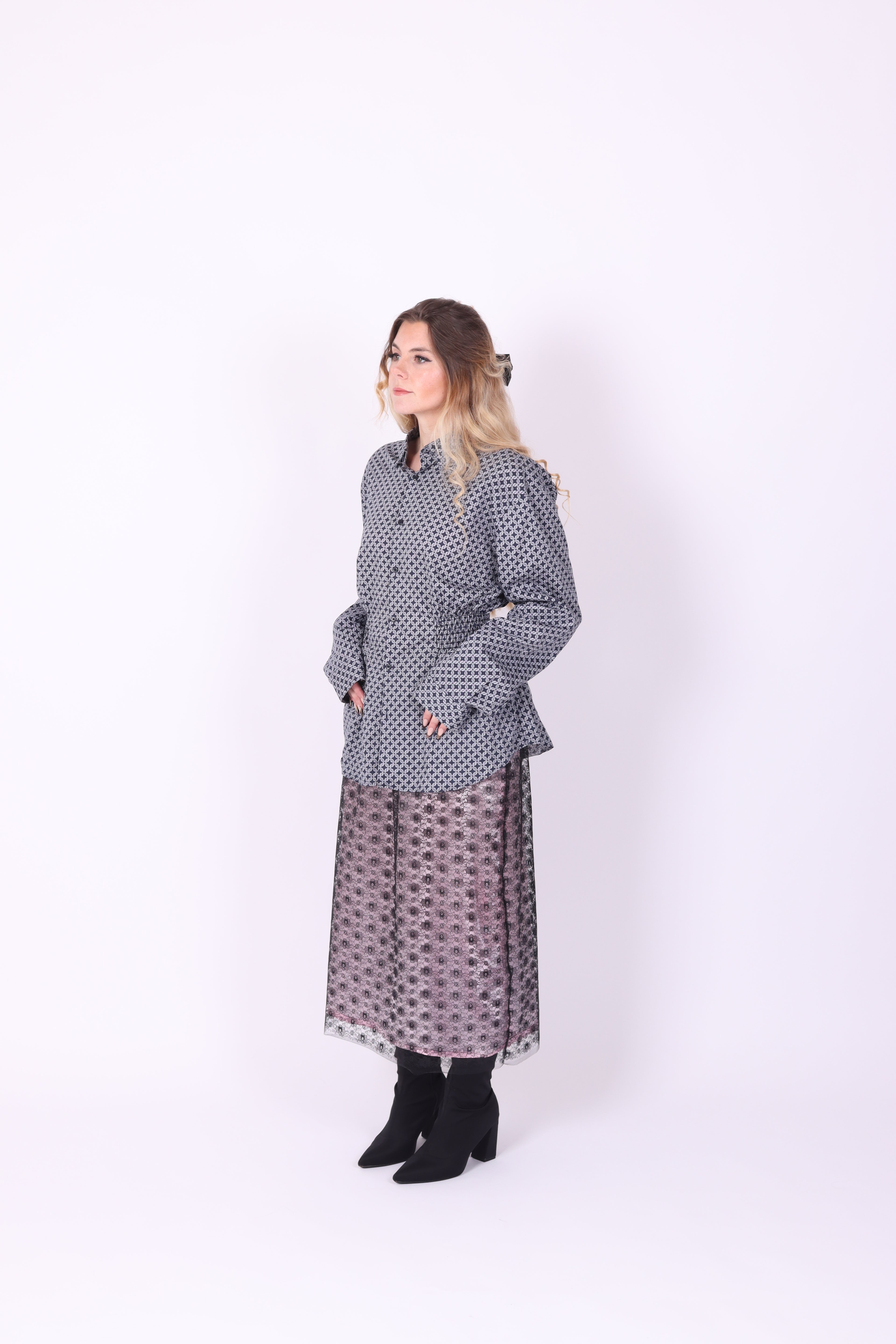 Navy Blue Shirt with White Pattern Shirt | Phoenix Rework