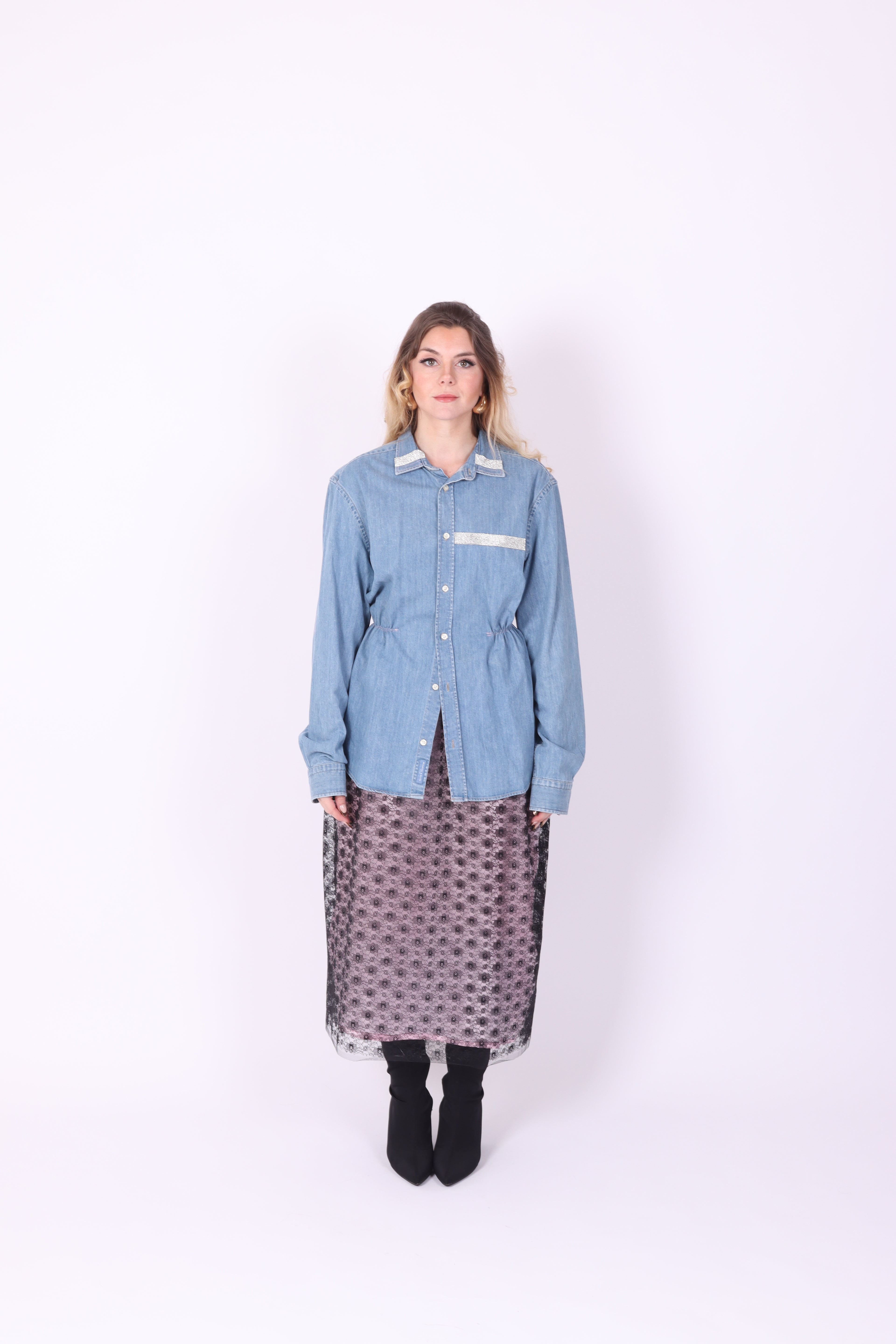 Mid Denim with Diamanté Shirt | Phoenix Rework