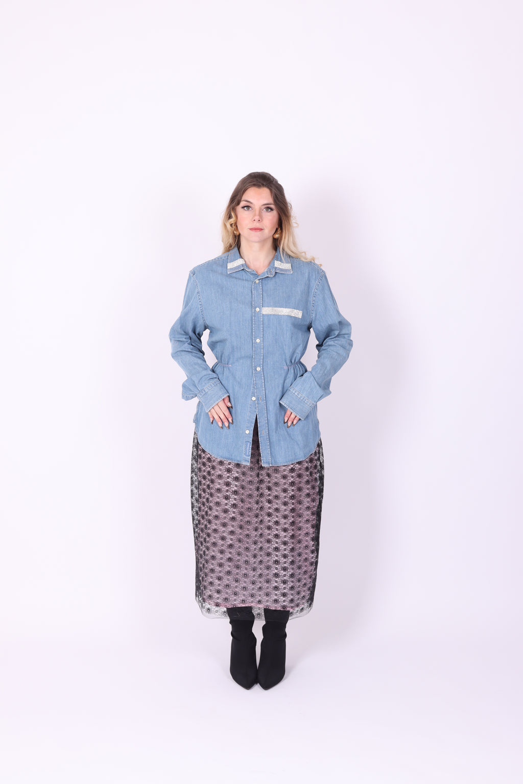 Mid Denim with Diamanté Shirt | Phoenix Rework