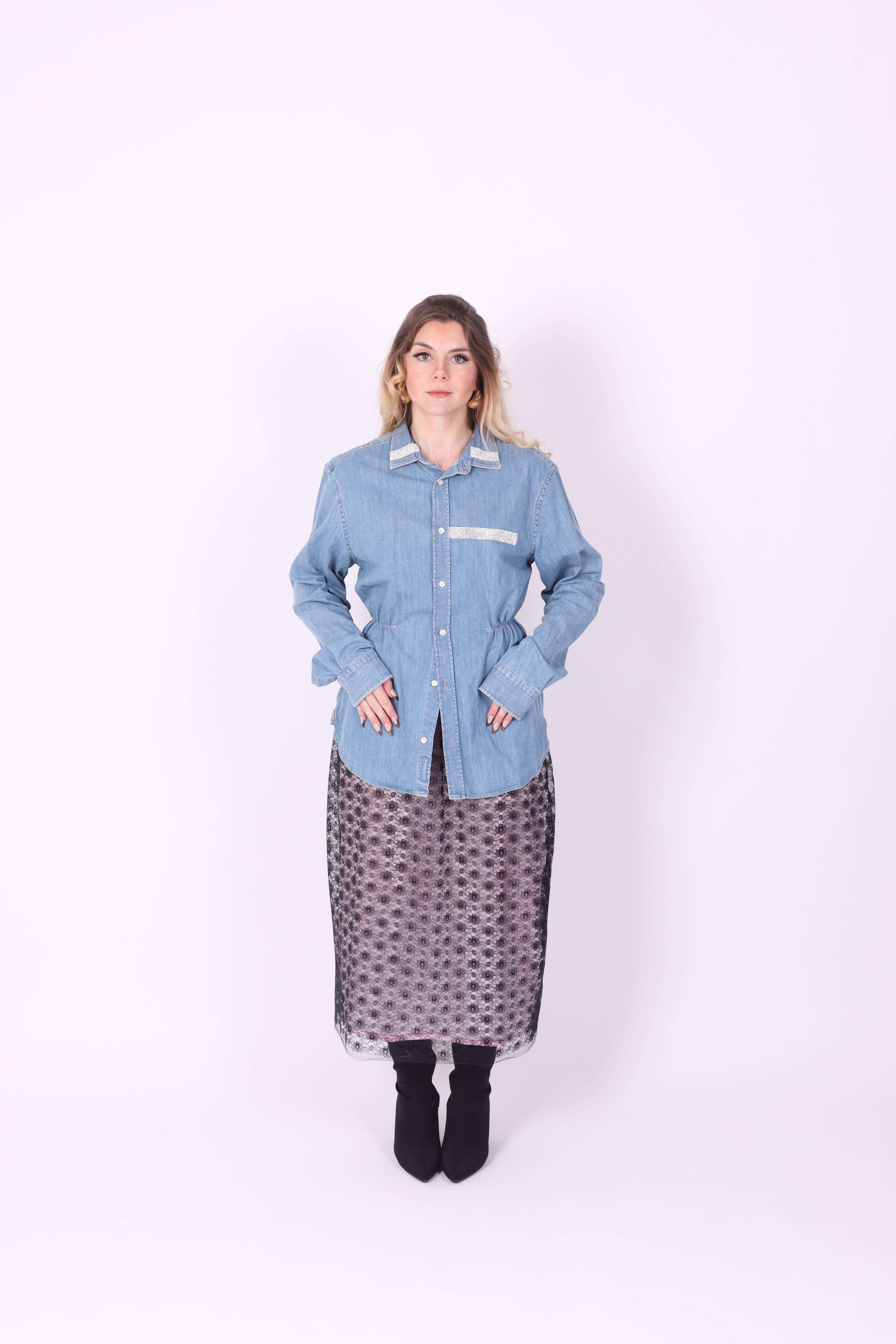 Mid Denim with Diamanté Shirt | Phoenix Rework