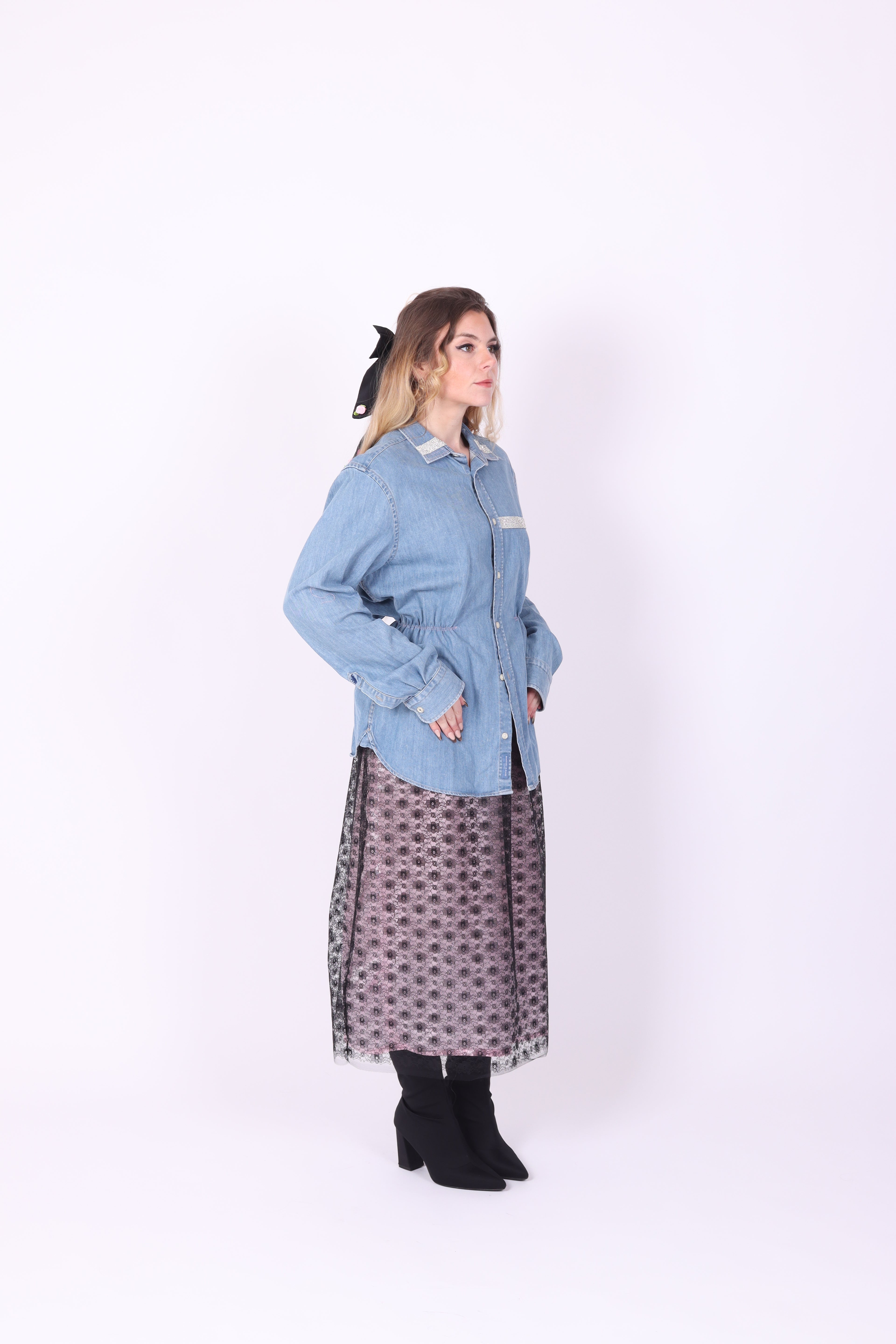 Mid Denim with Diamanté Shirt | Phoenix Rework