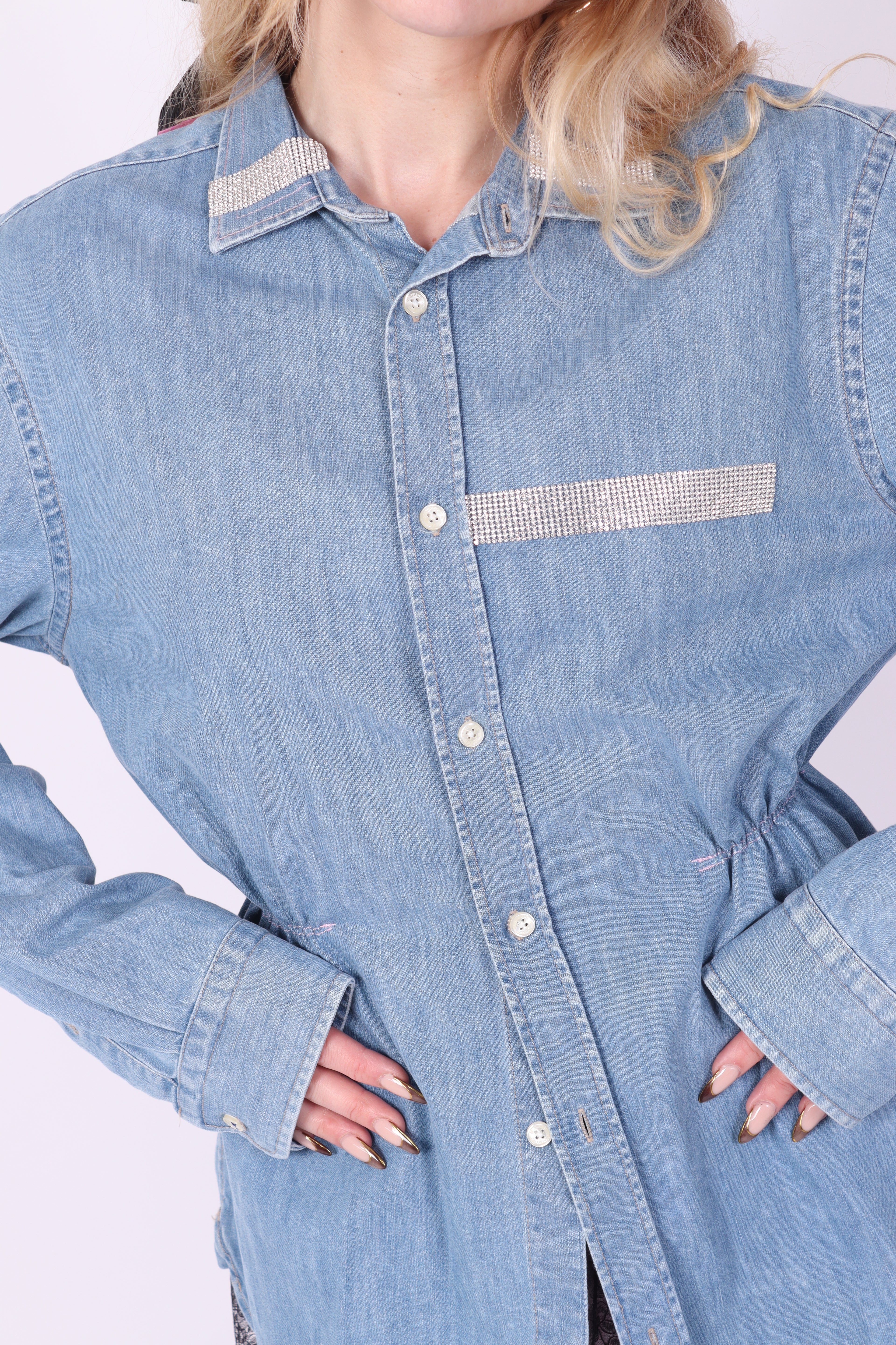 Mid Denim with Diamanté Shirt | Phoenix Rework