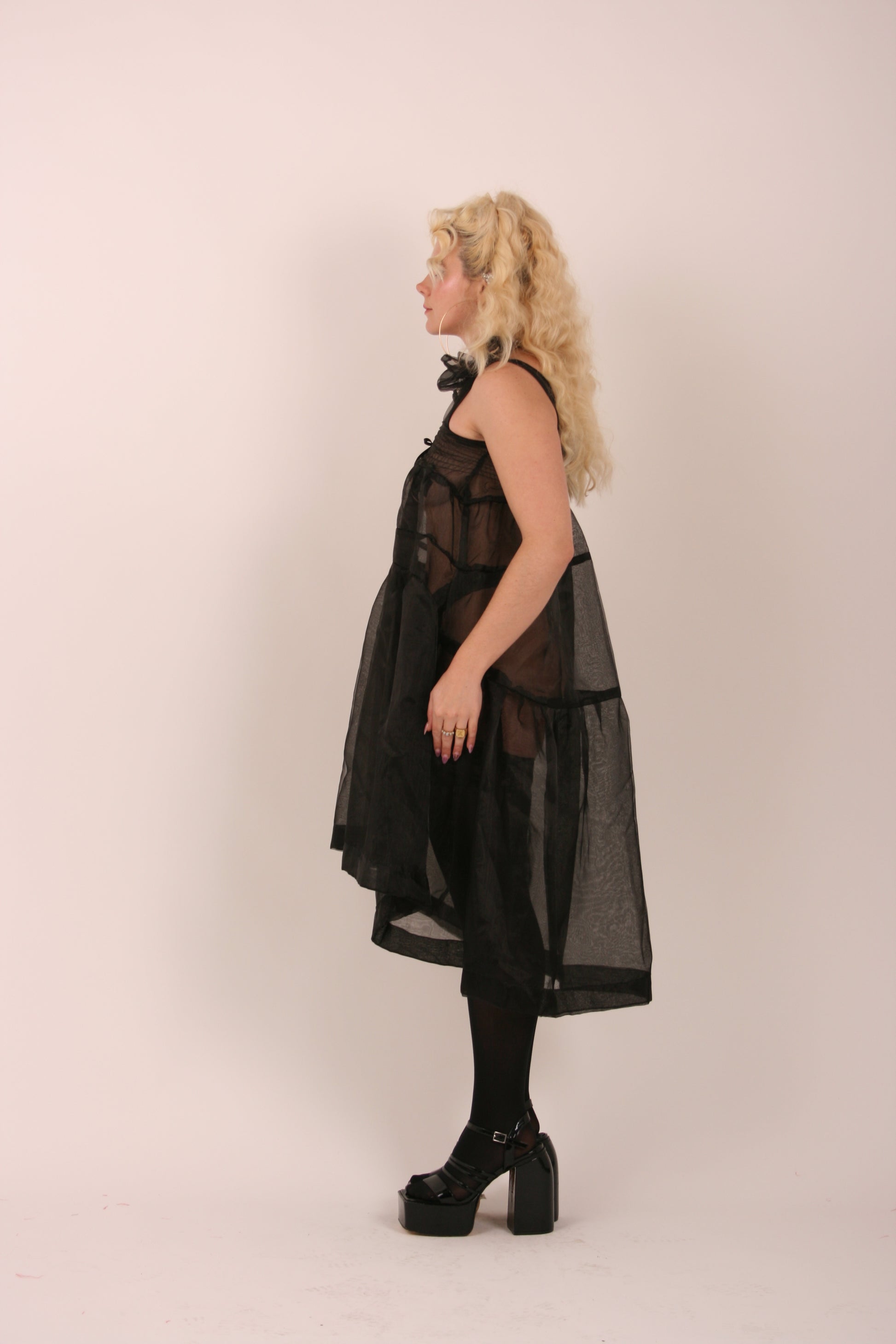 BUFFY 2.0 Black Organza Waterfall Dress DELTA OF PHOENIX