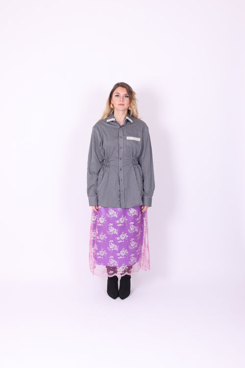 Black + Grey Stripe with Diamante Detail Shirt | Phoenix Rework