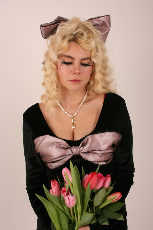 Gretchen Dress Delta Of Phoenix Bunny Royale mini dress black velvet pink bow