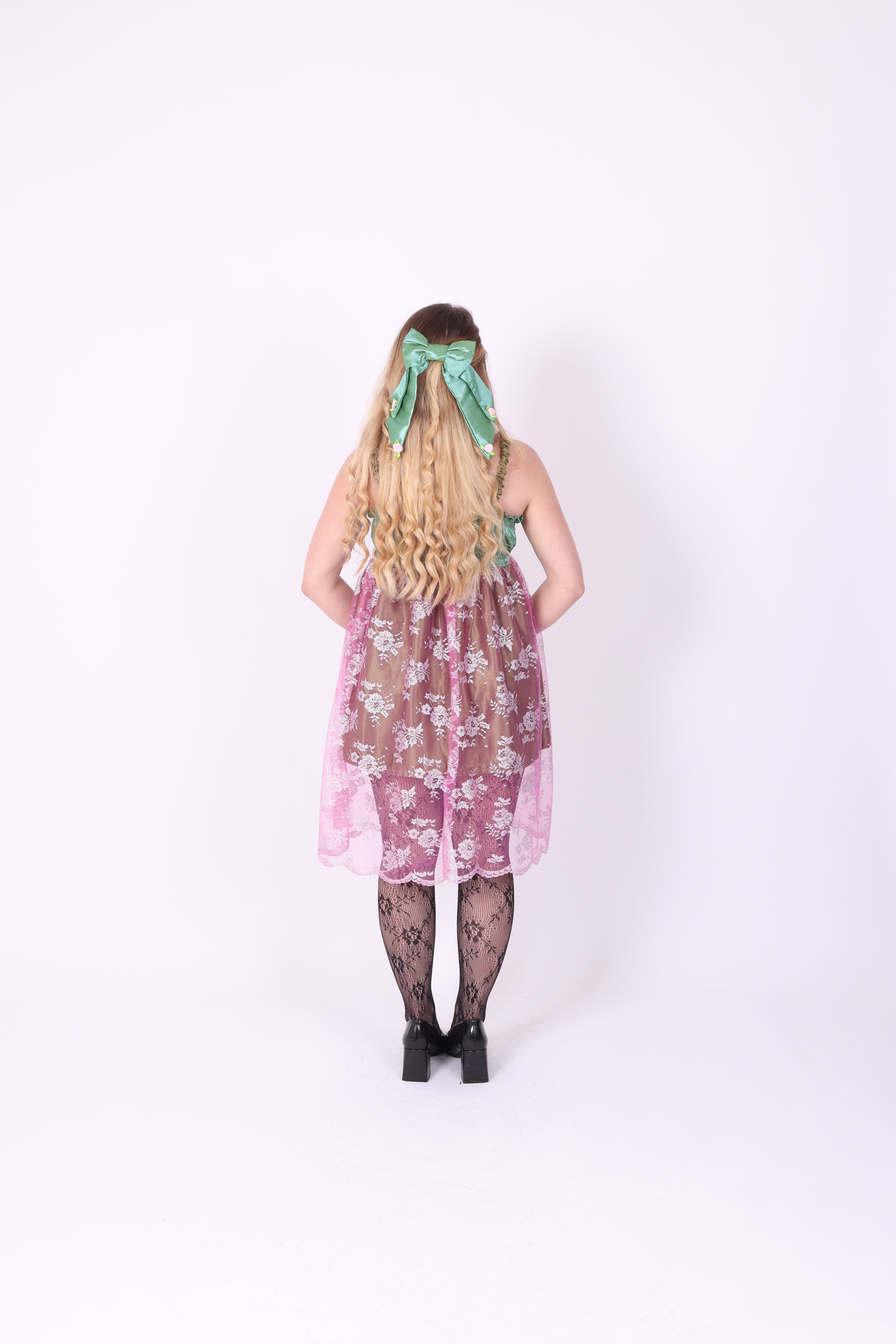 SERAPHINA ✧ Green and Pink Lace Babydoll Dress