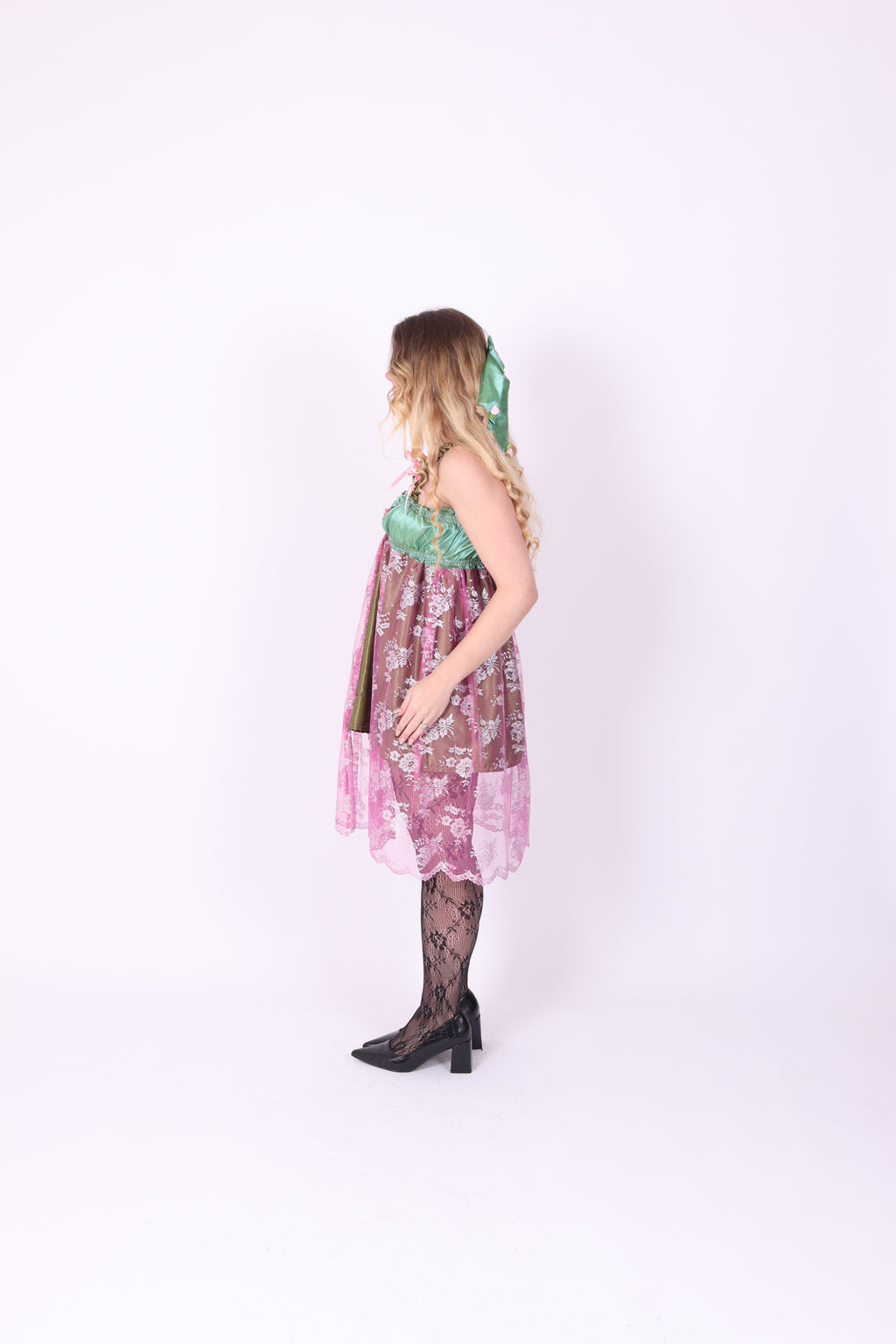 SERAPHINA ✧ Green and Pink Lace Babydoll Dress