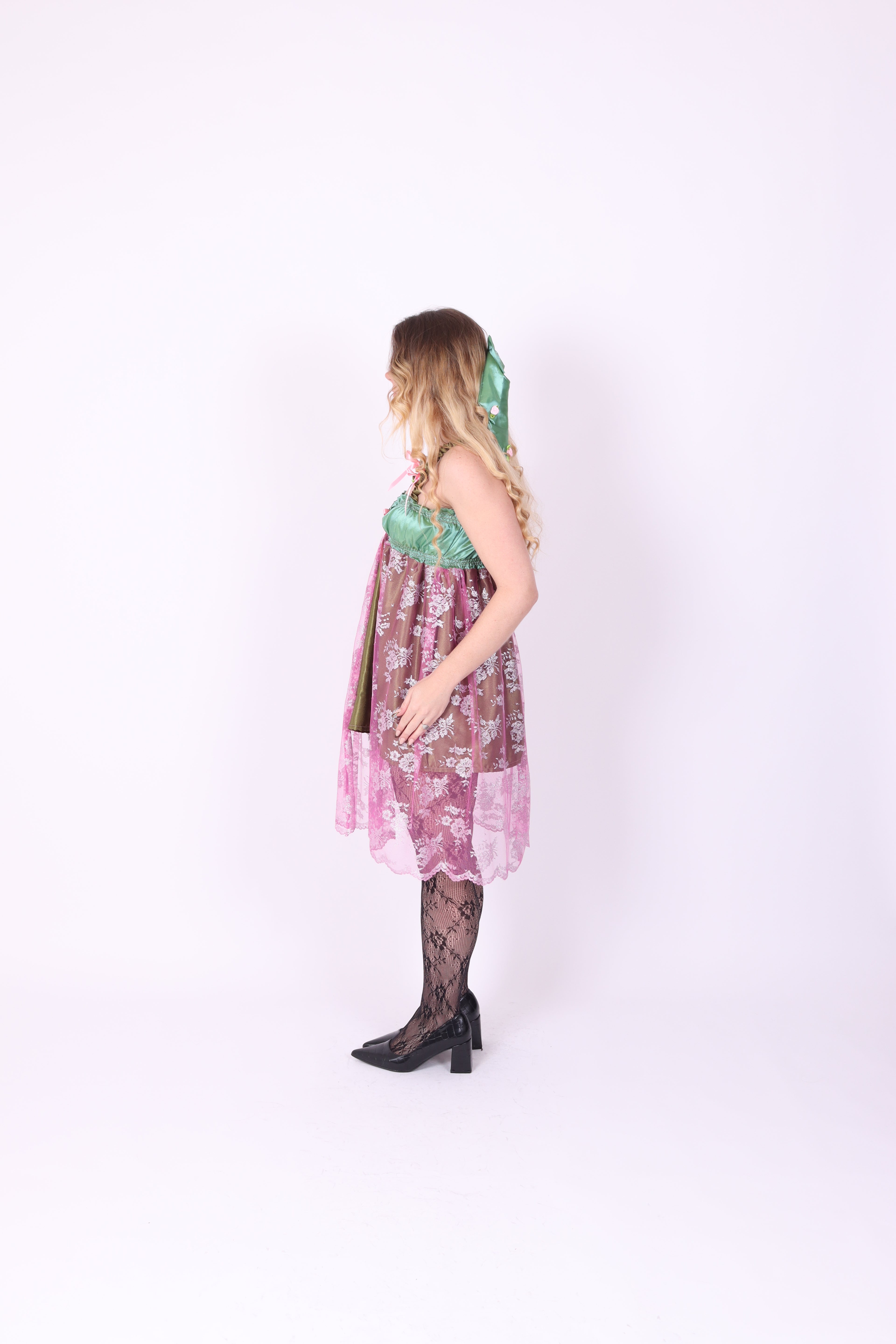 SERAPHINA ✧ Green and Pink Lace Babydoll Dress