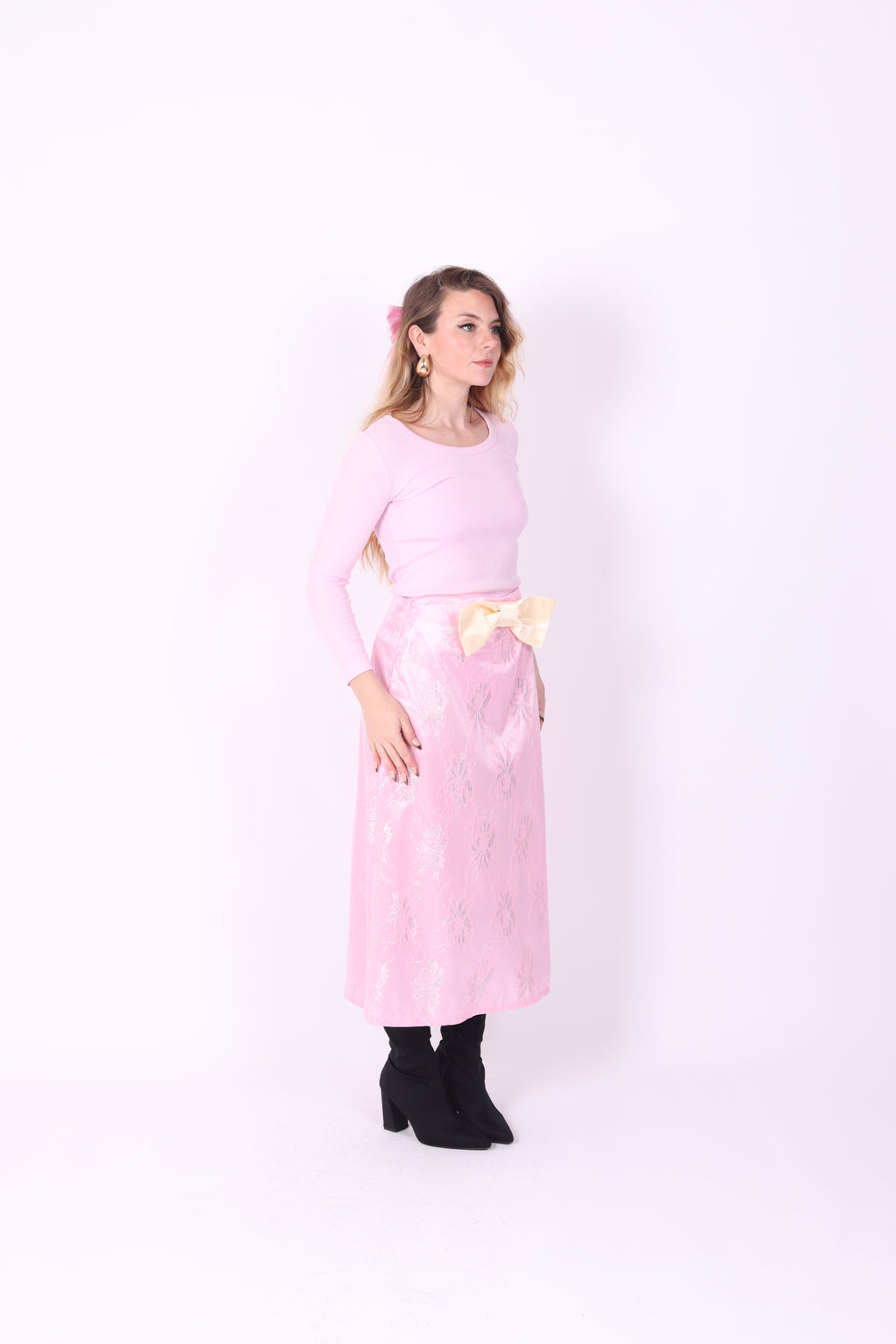 LILLA ✧ Pink Lace + Lemon Bow Long Skirt