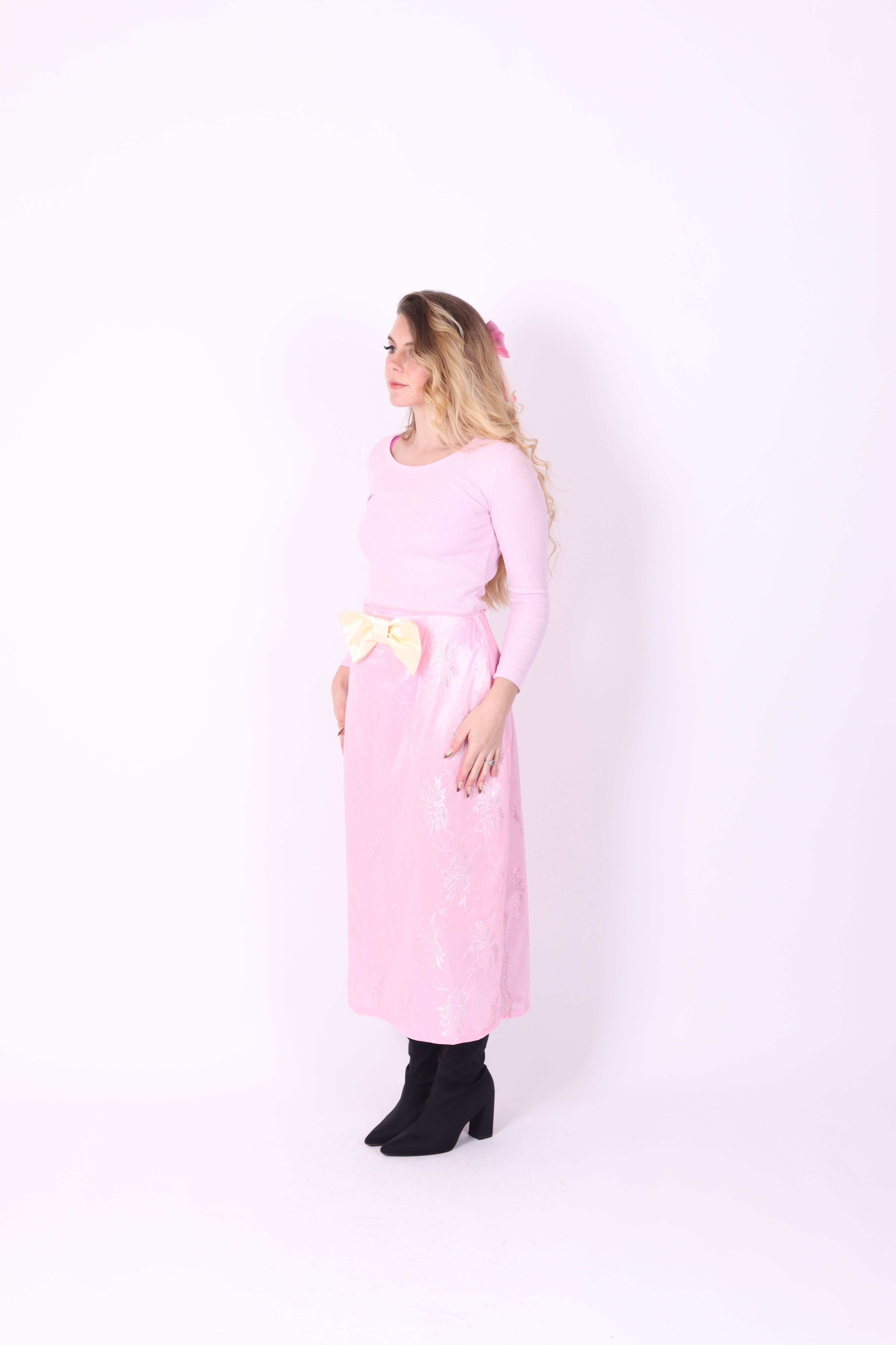 LILLA ✧ Pink Lace + Lemon Bow Long Skirt