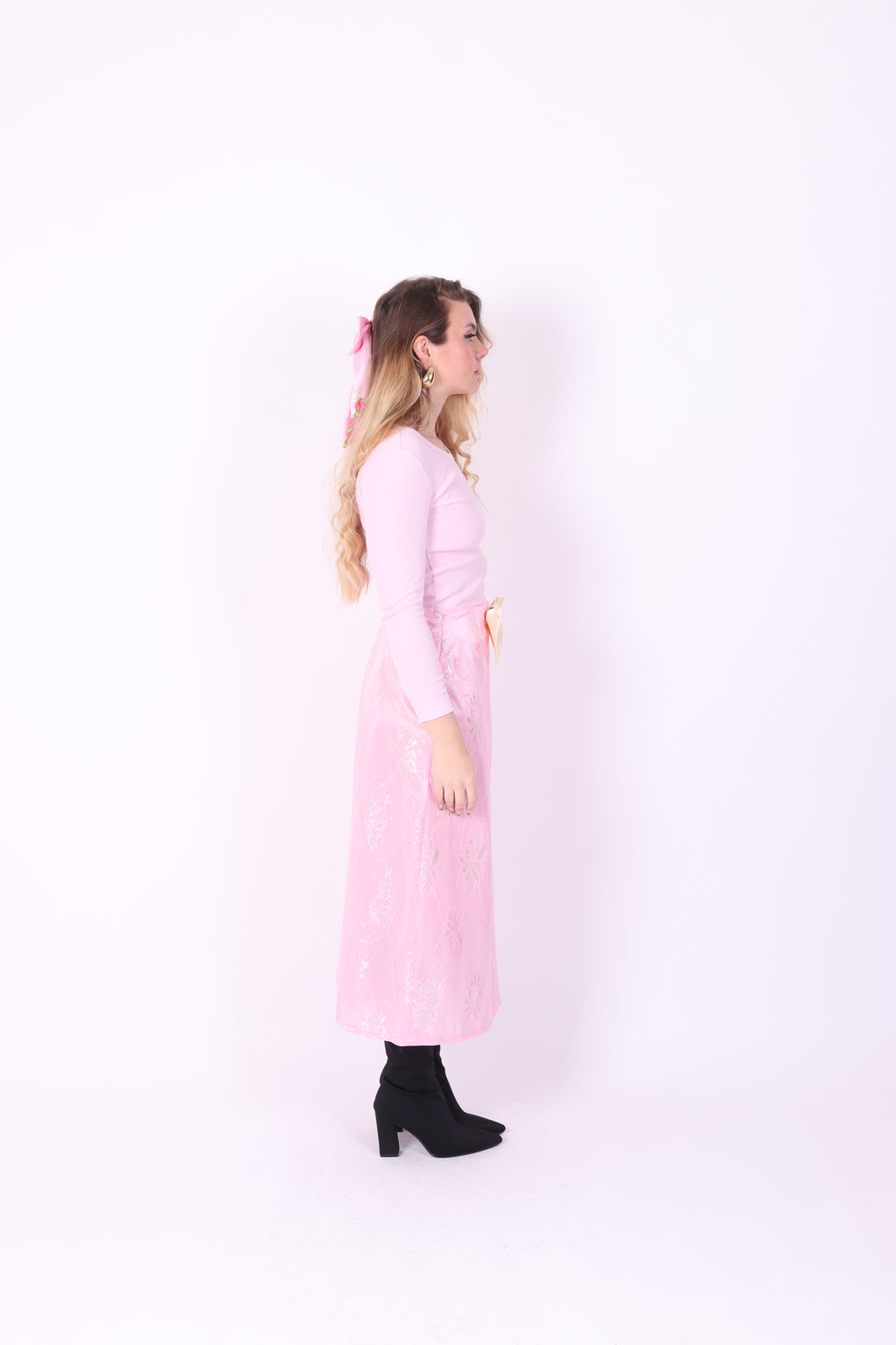 LILLA ✧ Pink Lace + Lemon Bow Long Skirt