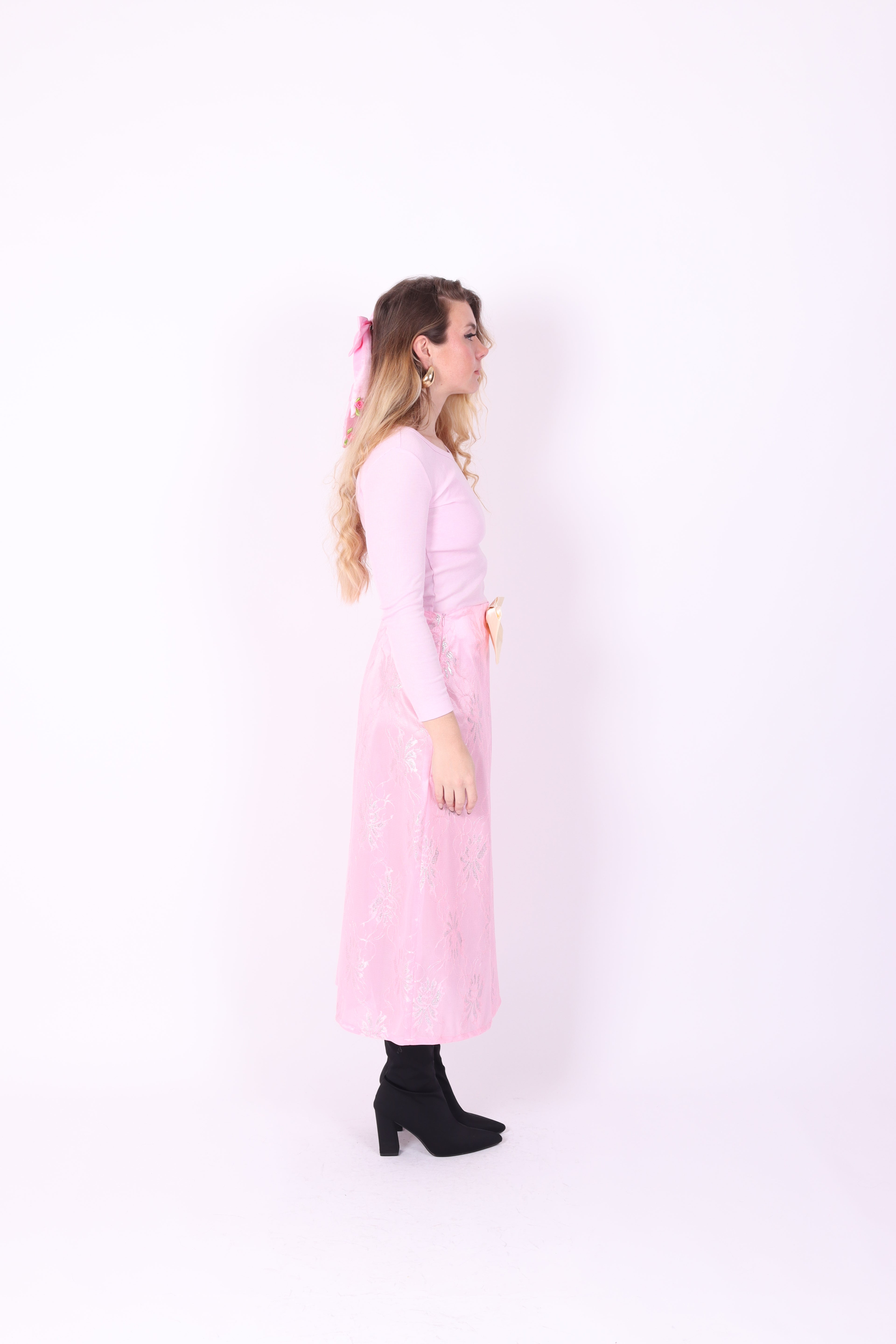 LILLA ✧ Pink Lace + Lemon Bow Long Skirt