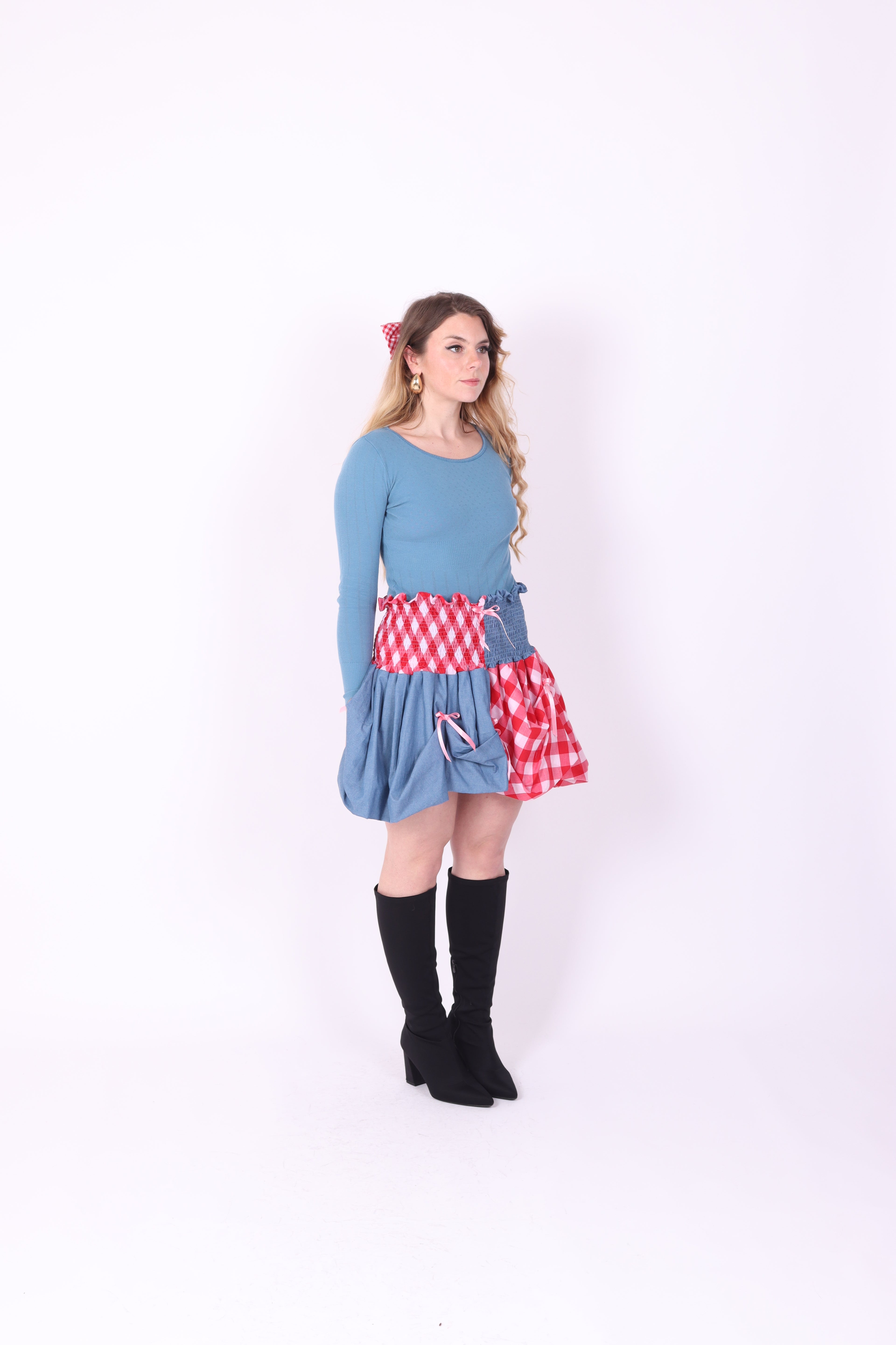 DALLAS ✧ Denim + Gingham Bubble Mini Skirt