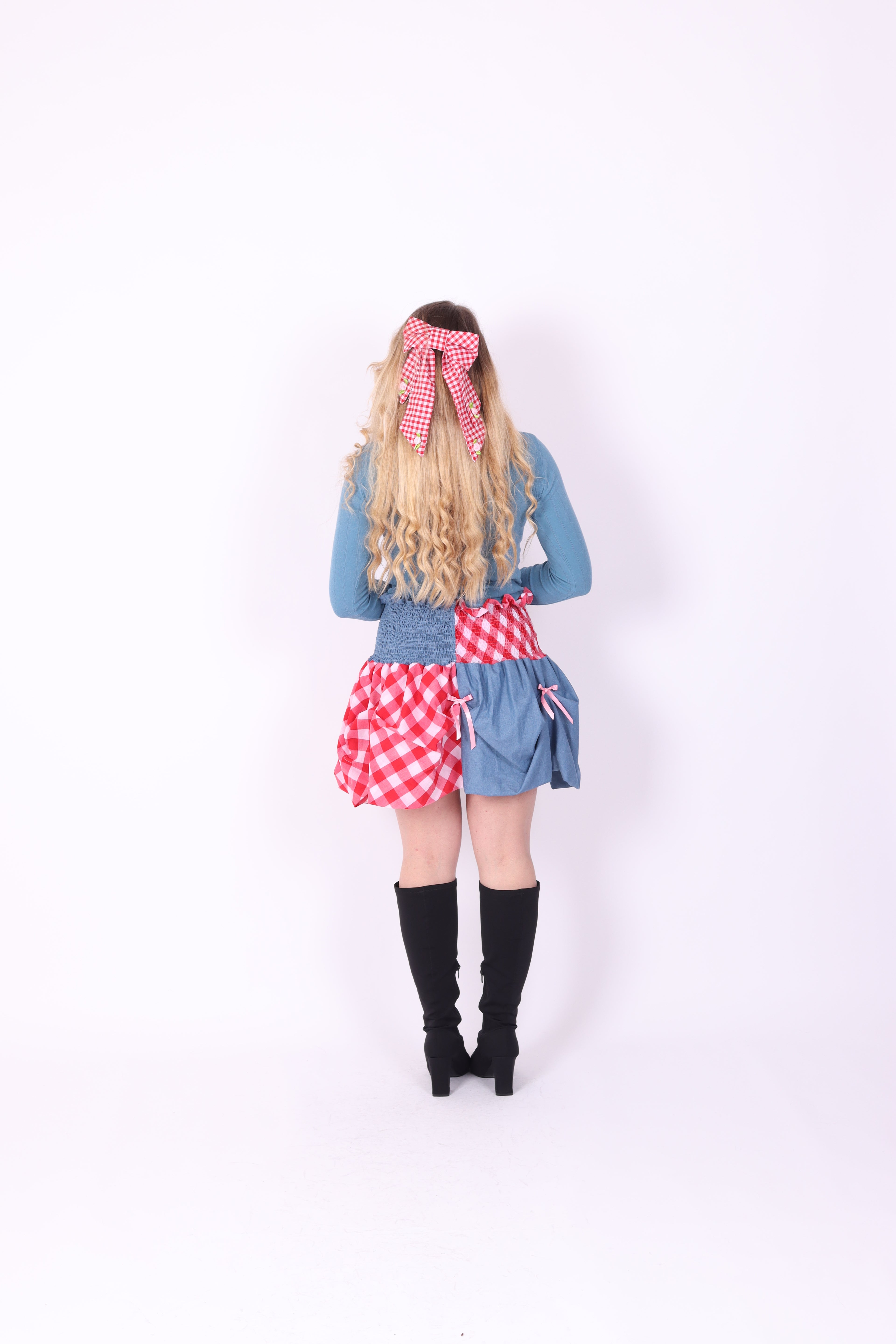 DALLAS ✧ Denim + Gingham Bubble Mini Skirt