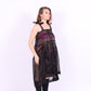 Black organza waterfall dress with a flowing full skirt, organza bow shoulder straps, and an elasticated shirring panel across the top bodice. Delta of phoenix buffy 2.0 dress