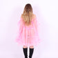 A bubblegum pink organza mini dress with a large bow detail at the sleeve, skirt, and front, featuring a bardot neckline and long puff sleeves. Cosette Dress by Delta Of Phoenix