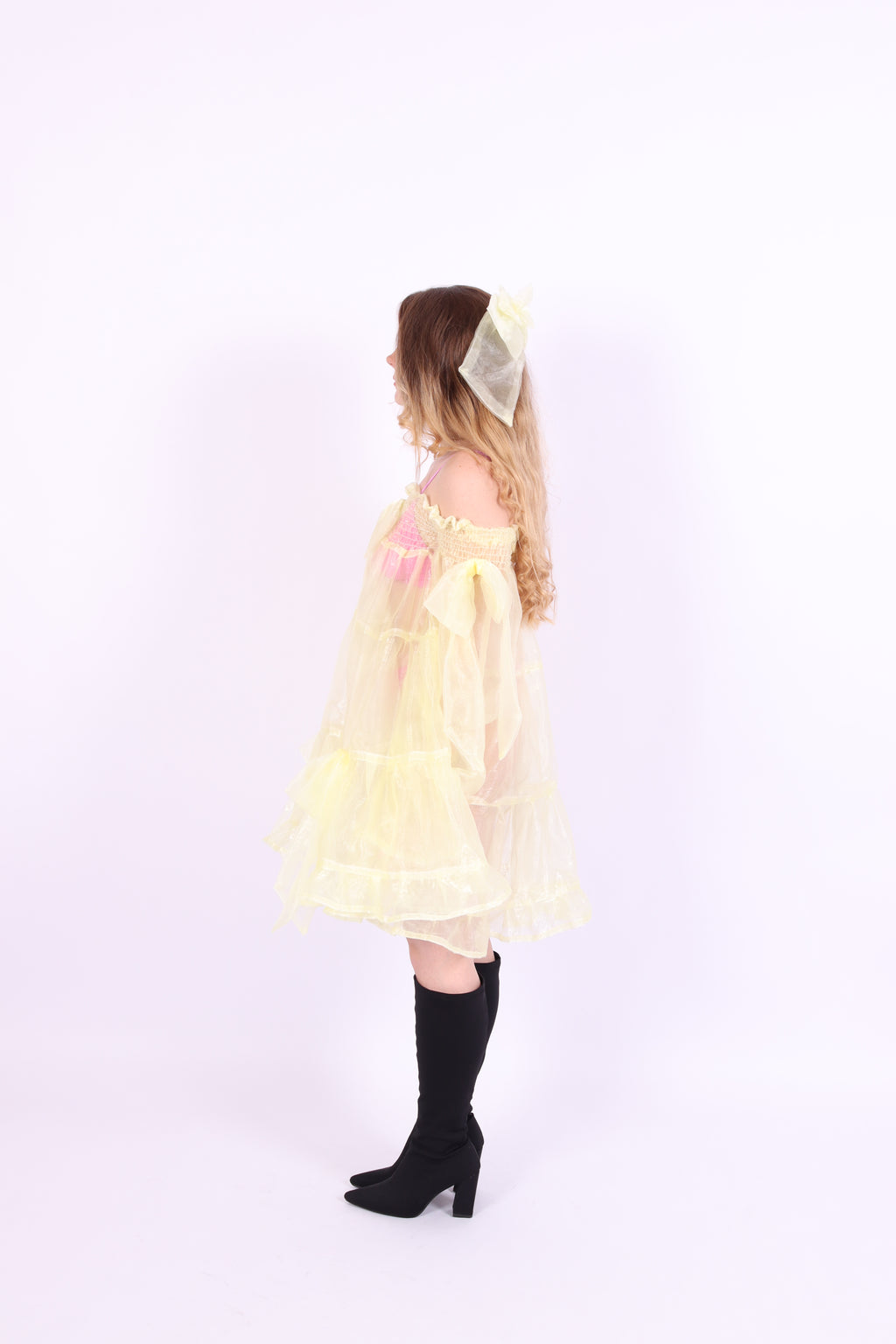 Butter yellow mini dress with bows - Clover Puff Dress - Delta Of Phoenix