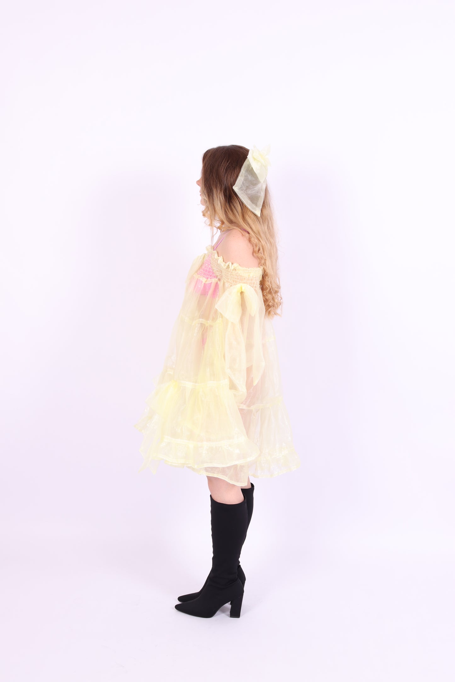 Butter yellow mini dress with bows - Clover Puff Dress - Delta Of Phoenix