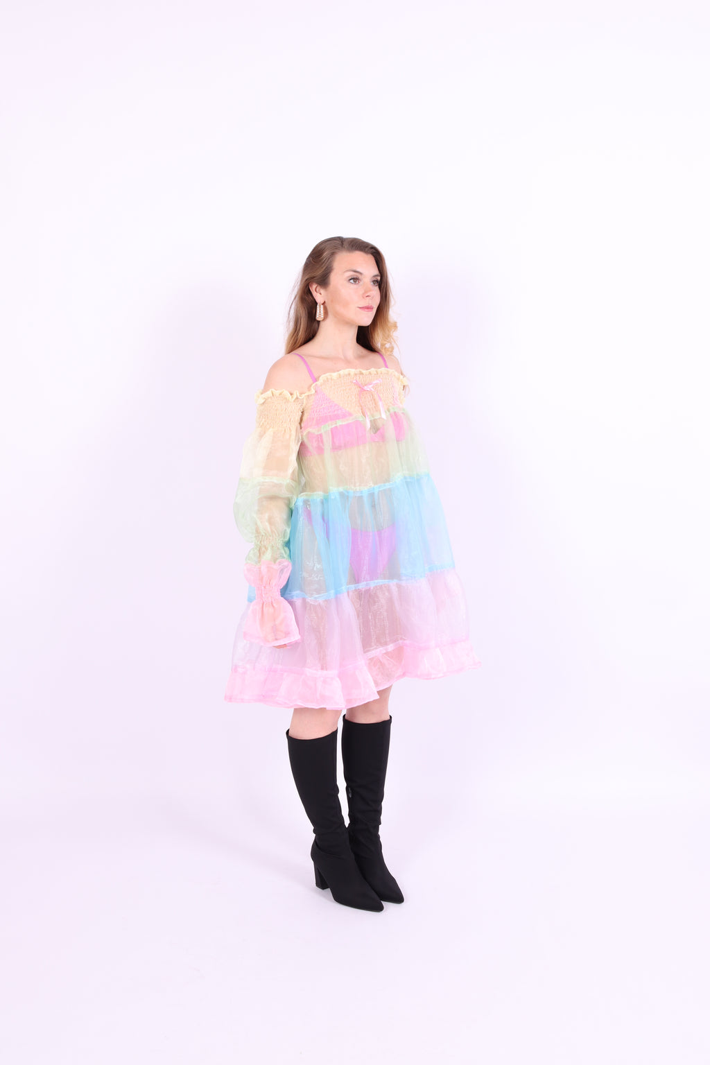Colorful pastel rainbow tiered mini puff dress - Cirro 3.0 Dress - Delta Of Phoenix