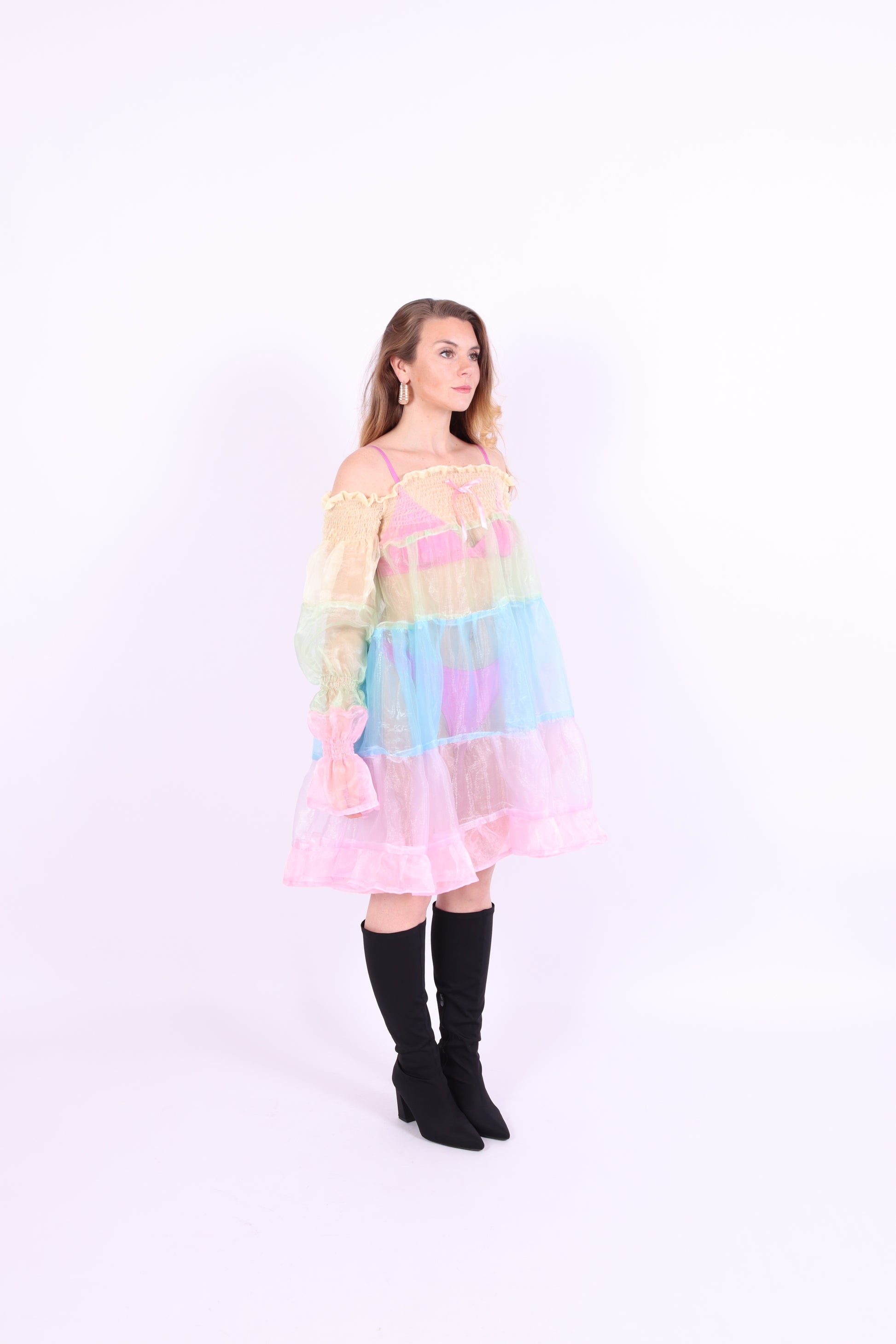 Colorful pastel rainbow tiered mini puff dress - Cirro 3.0 Dress - Delta Of Phoenix