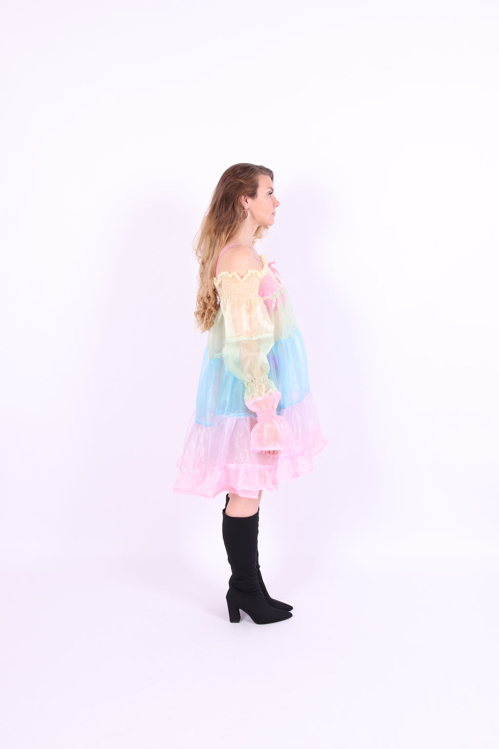 Colorful pastel rainbow tiered mini puff dress - Cirro 3.0 Dress - Delta Of Phoenix