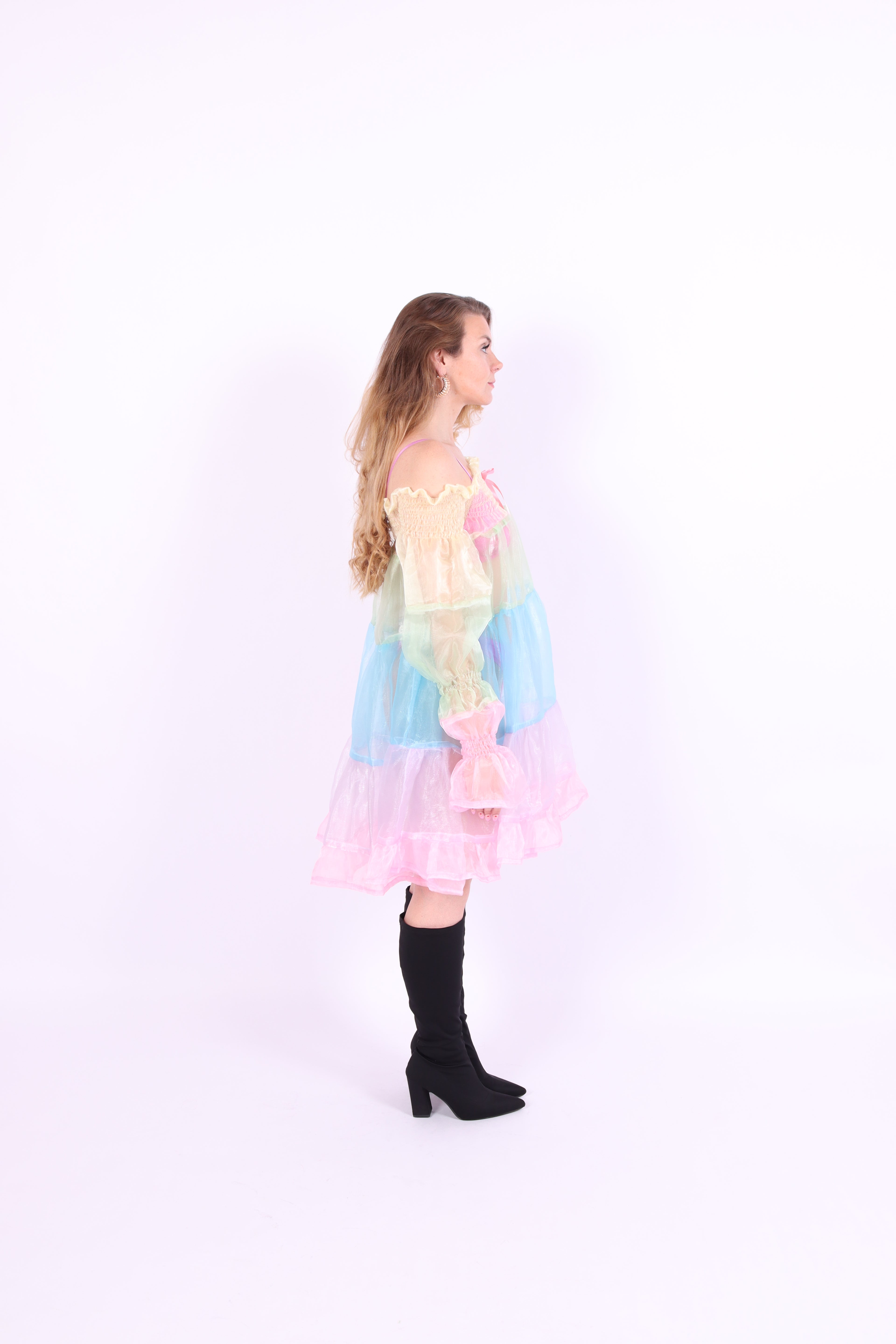 Colorful pastel rainbow tiered mini puff dress - Cirro 3.0 Dress - Delta Of Phoenix