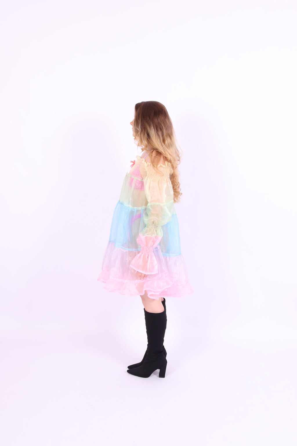 Colorful pastel rainbow tiered mini puff dress - Cirro 3.0 Dress - Delta Of Phoenix