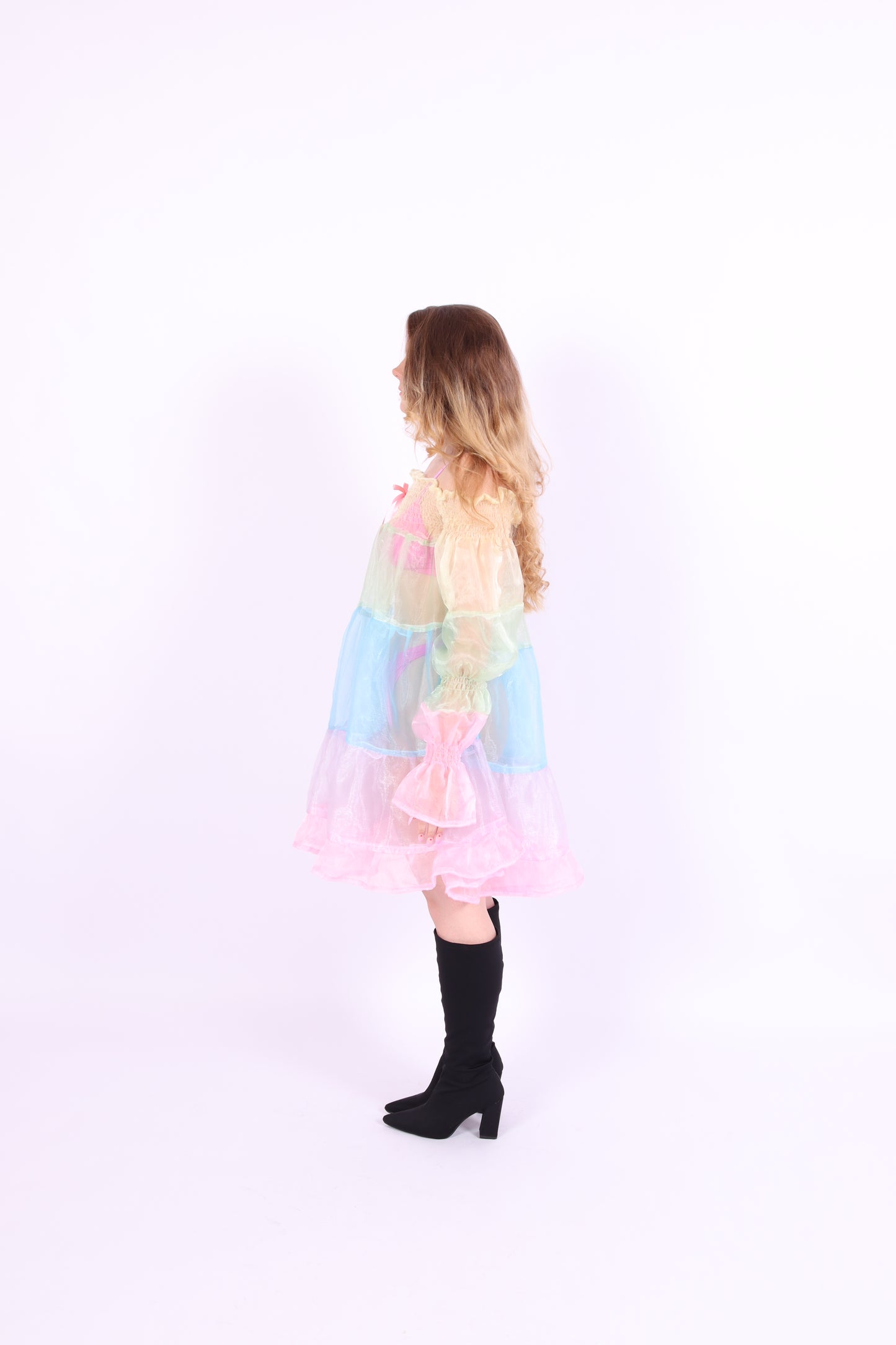 Colorful pastel rainbow tiered mini puff dress - Cirro 3.0 Dress - Delta Of Phoenix