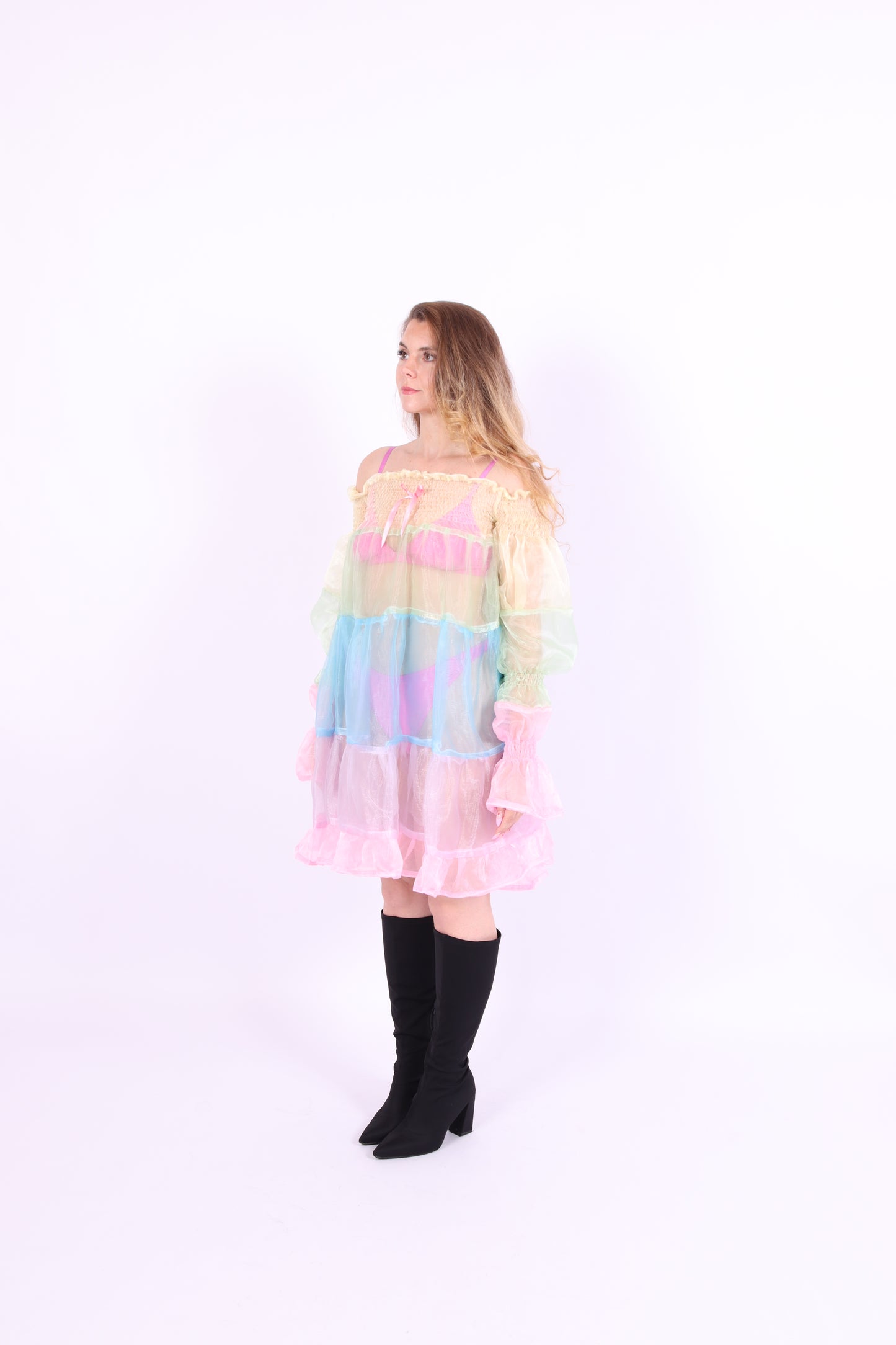 Colorful pastel rainbow tiered mini puff dress - Cirro 3.0 Dress - Delta Of Phoenix