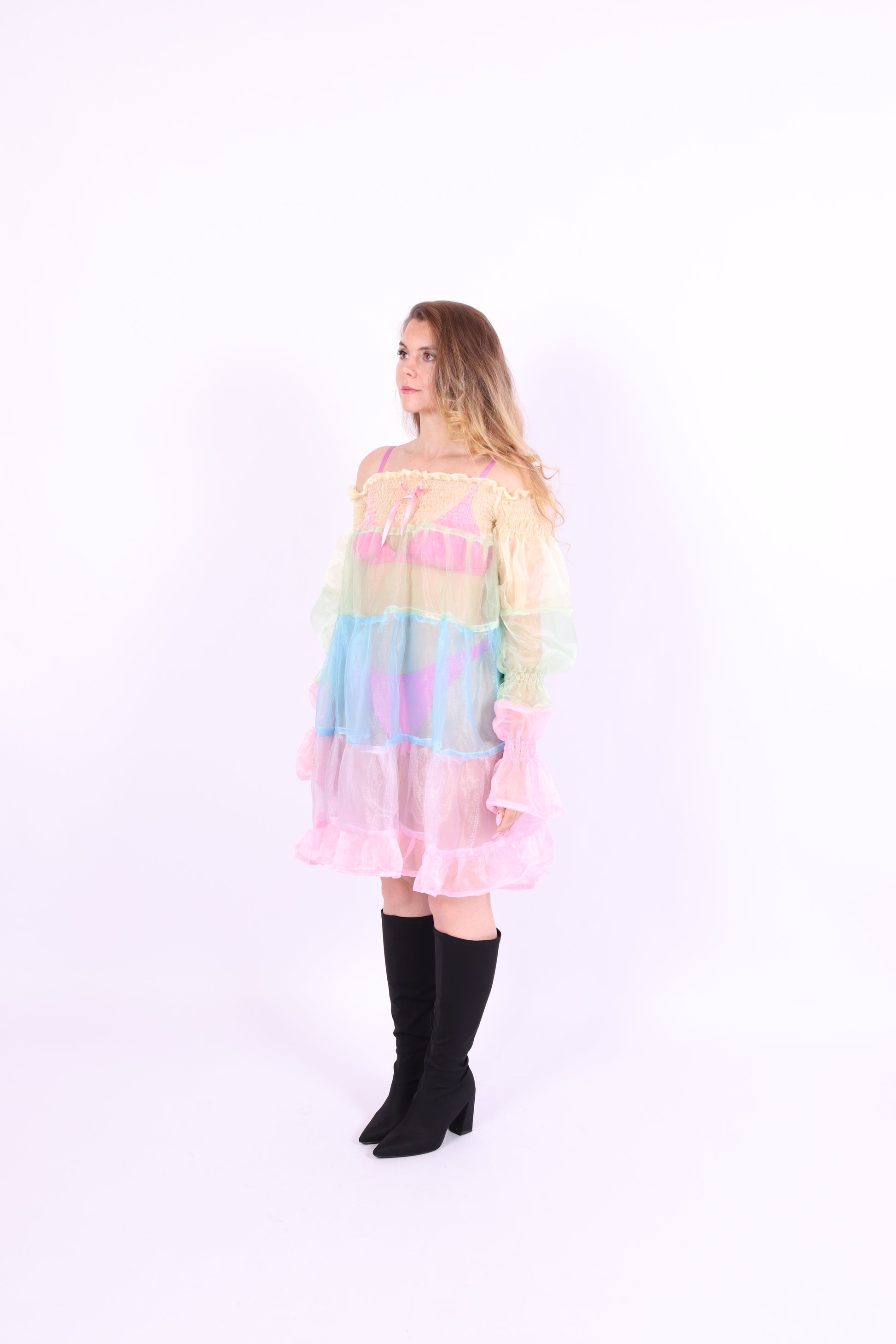 Colorful pastel rainbow tiered mini puff dress - Cirro 3.0 Dress - Delta Of Phoenix