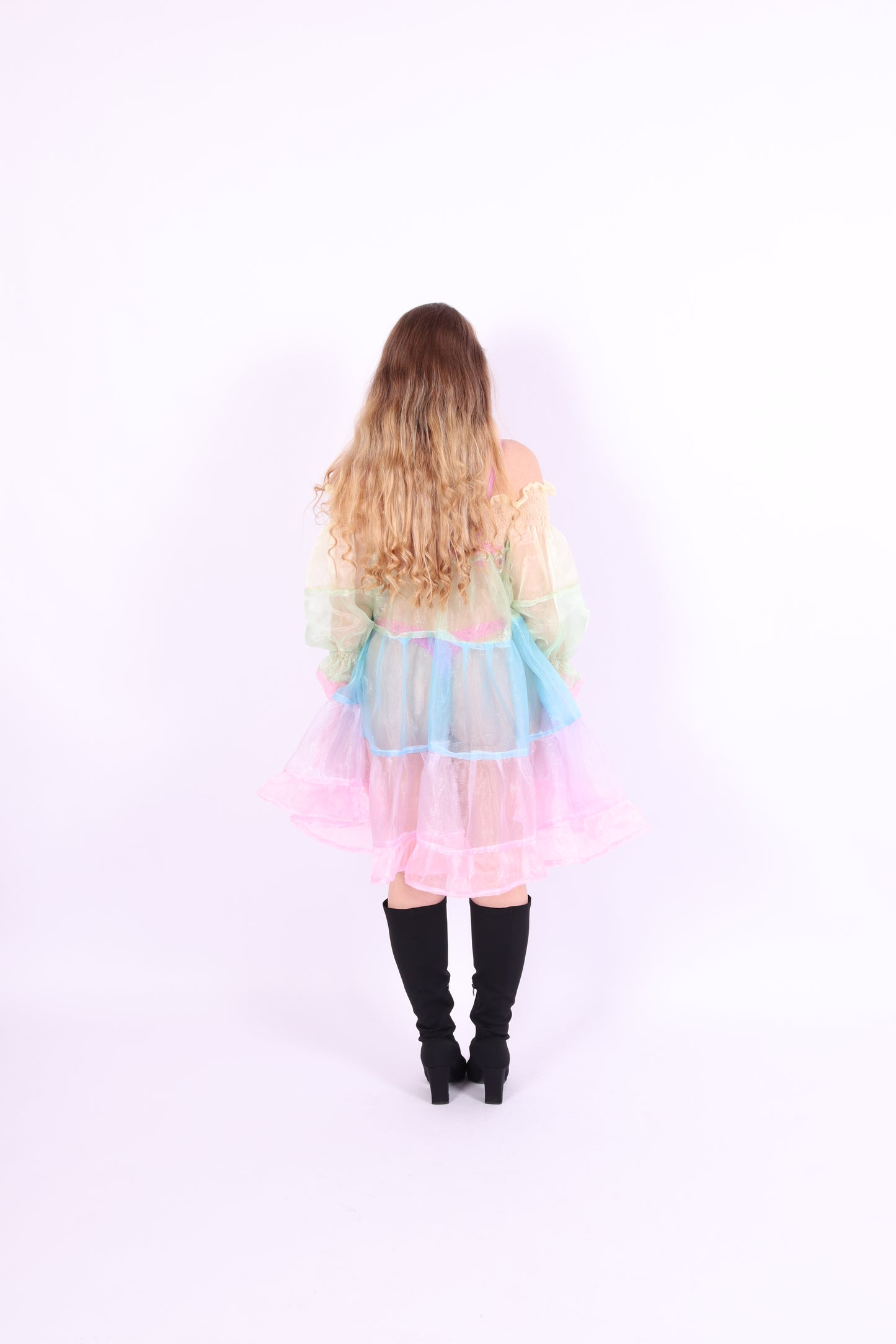 Colorful pastel rainbow tiered mini puff dress - Cirro 3.0 Dress - Delta Of Phoenix