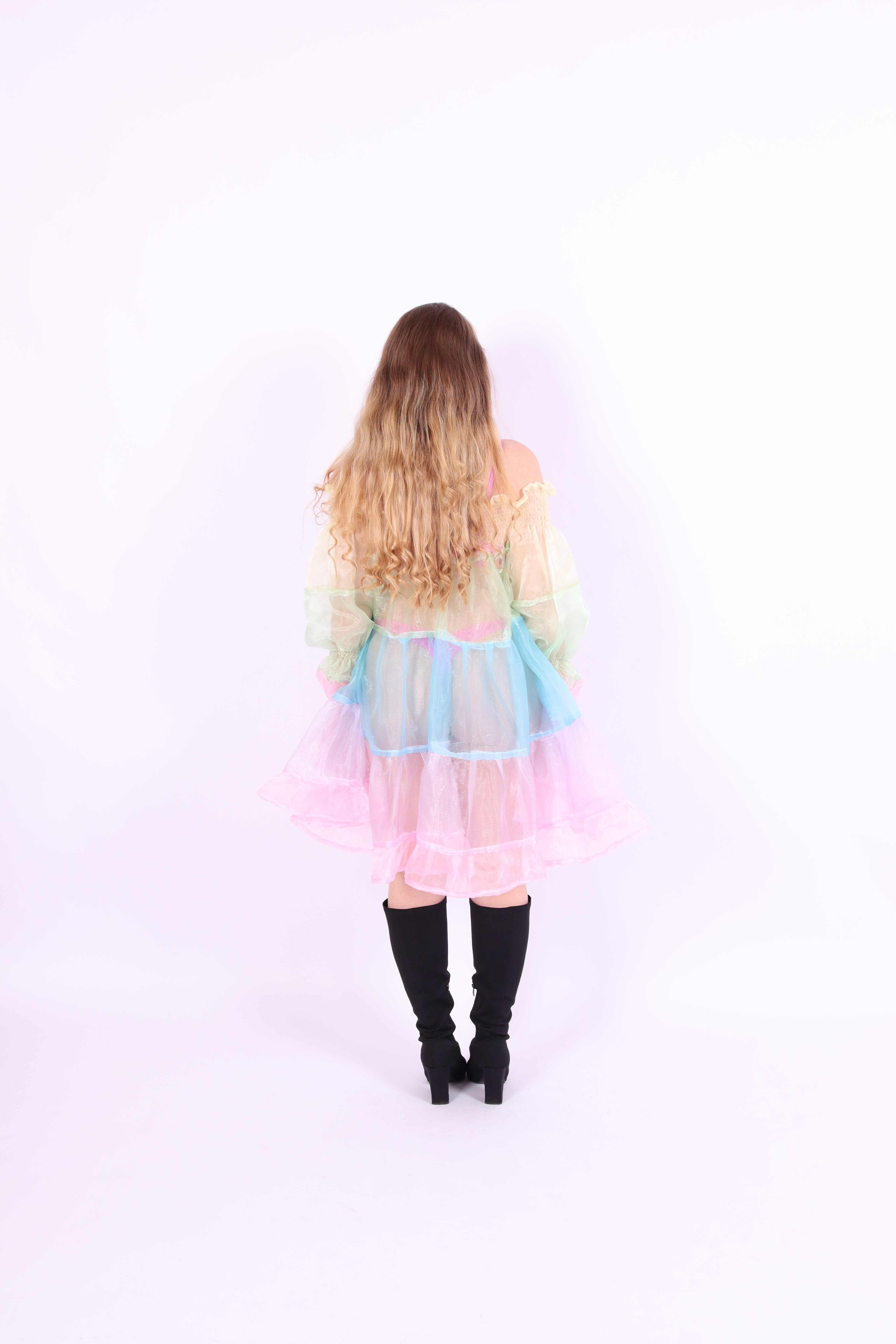 Colorful pastel rainbow tiered mini puff dress - Cirro 3.0 Dress - Delta Of Phoenix