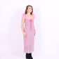 Pink long glitter dress with ruffled straps, keyhole bust with ribbon - Juno Dress - Delta Of Phoenix