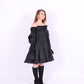 Black tiered taffeta mini puff dress with long puff sleeve - Bellatrix Dress - Delta Of Phoenix