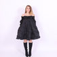 Black tiered taffeta mini puff dress with long puff sleeve - Bellatrix Dress - Delta Of Phoenix