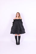 Black tiered taffeta mini puff dress with long puff sleeve - Bellatrix Dress - Delta Of Phoenix