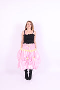 Baby pink midi bubble skirt with yellow lace and yellow bows - Dafne Midi Skirt - Delta Of Phoenix