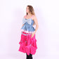 Denim blue bow top with a large white lace bow and pink bows on straps. Gitta Bow Top - Delta Of Phoenix