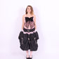 Black midi bubble skirt in black taffeta with pink lace and pink bows - Dahlia Midi Skirt - Delta Of Phoenix