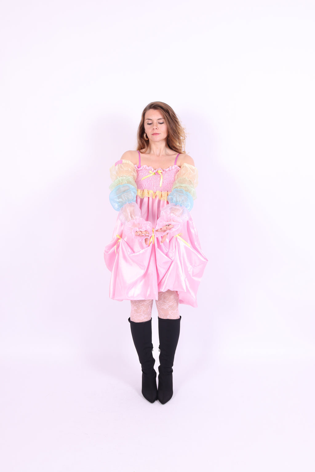 Pastel rainbow puff organza arm sleeves and leg warmers - Cirro Sleeves - Delta Of Phoenix
