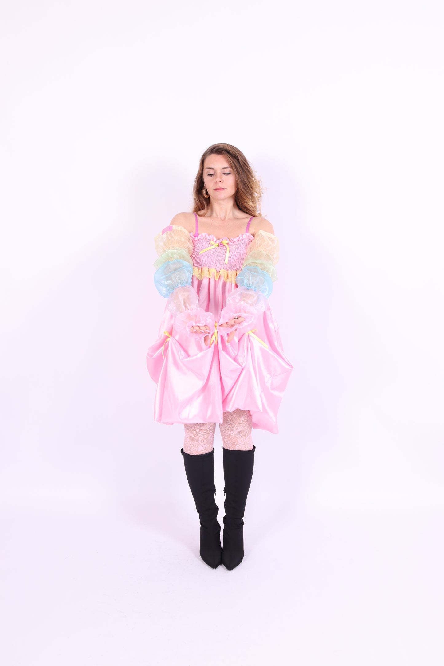 Pastel rainbow puff organza arm sleeves and leg warmers - Cirro Sleeves - Delta Of Phoenix