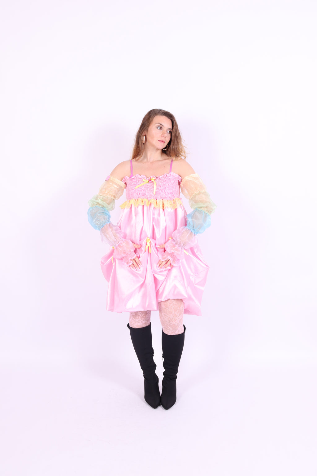 Pastel rainbow puff organza arm sleeves and leg warmers - Cirro Sleeves - Delta Of Phoenix