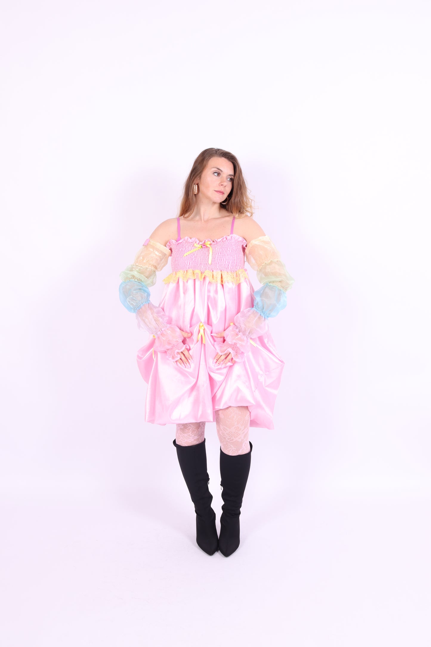 Pastel rainbow puff organza arm sleeves and leg warmers - Cirro Sleeves - Delta Of Phoenix