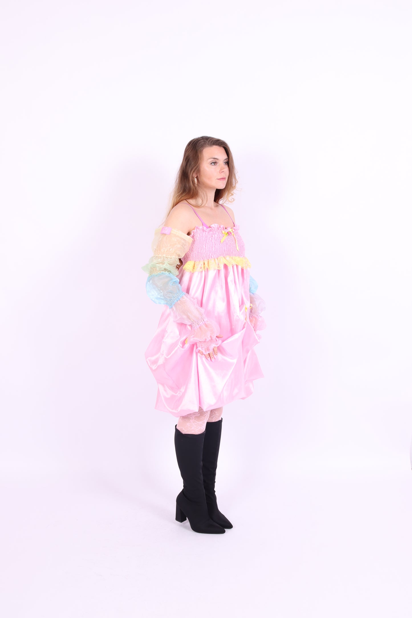 Pastel rainbow puff organza arm sleeves and leg warmers - Cirro Sleeves - Delta Of Phoenix