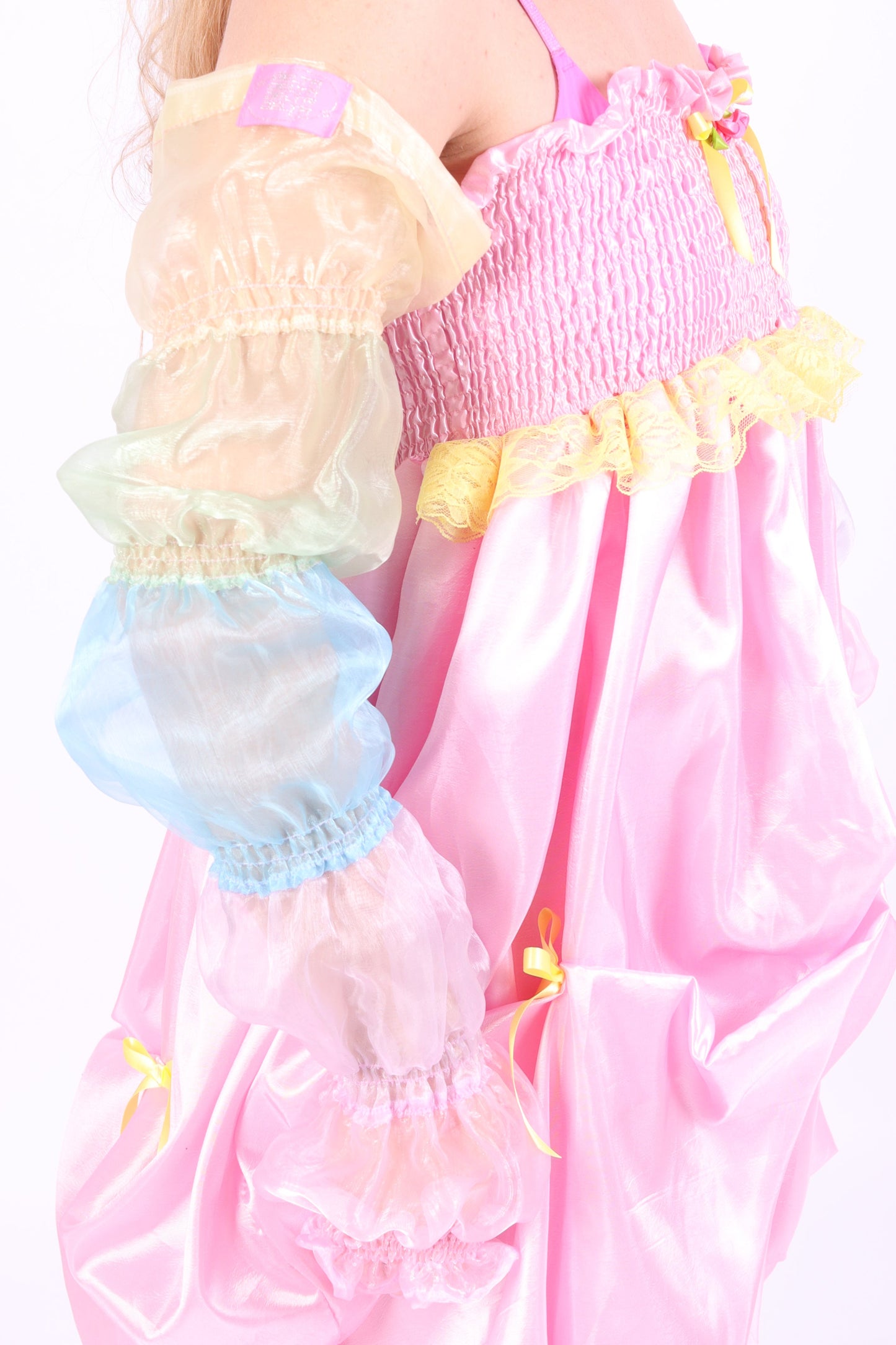Pastel rainbow puff organza arm sleeves and leg warmers - Cirro Sleeves - Delta Of Phoenix